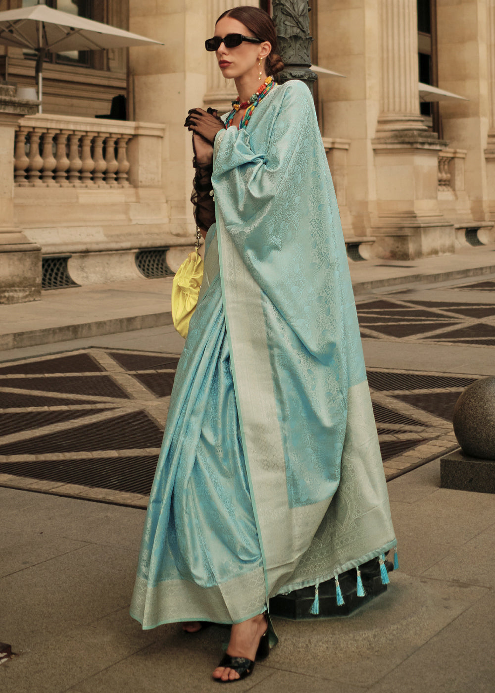 Envy Blue Woven Banarasi Satin Silk Saree