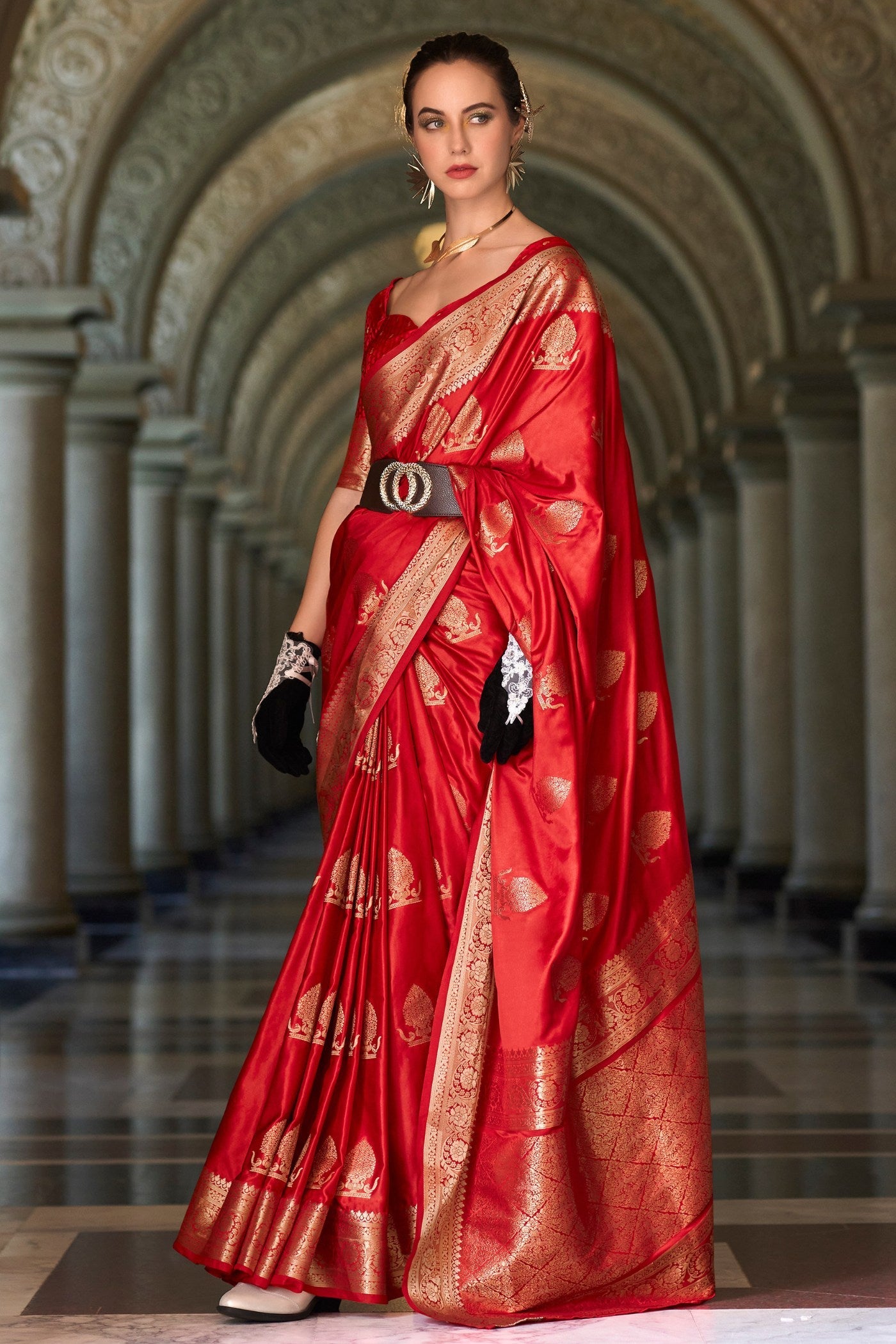 Chilli Red Handloom Satin Silk Saree