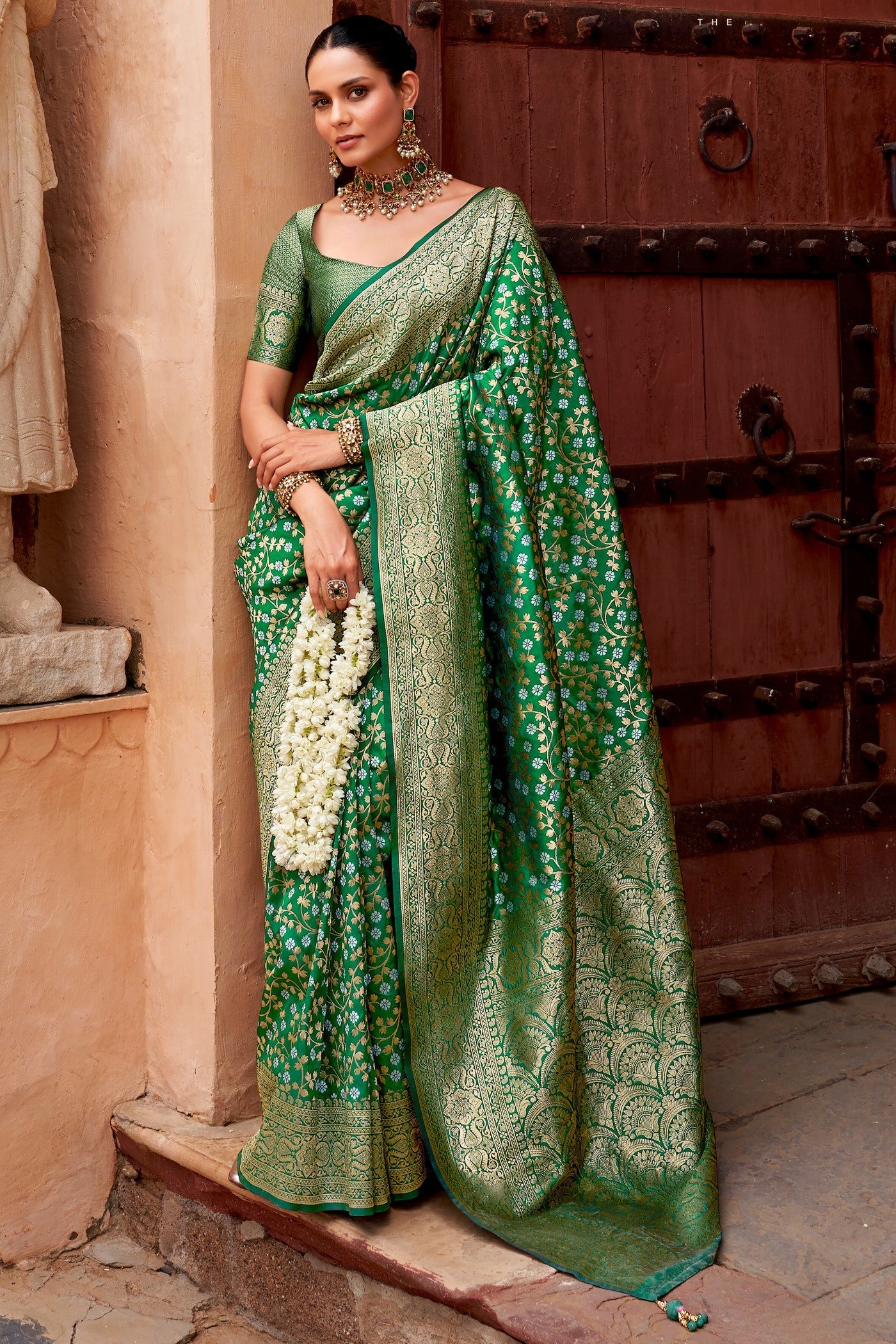 Goblin Green Woven Banarasi Saree