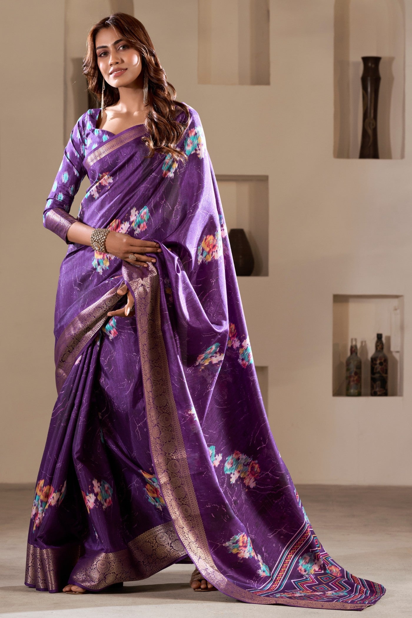 Lily Purple Printed Soft Dola Silk Saree