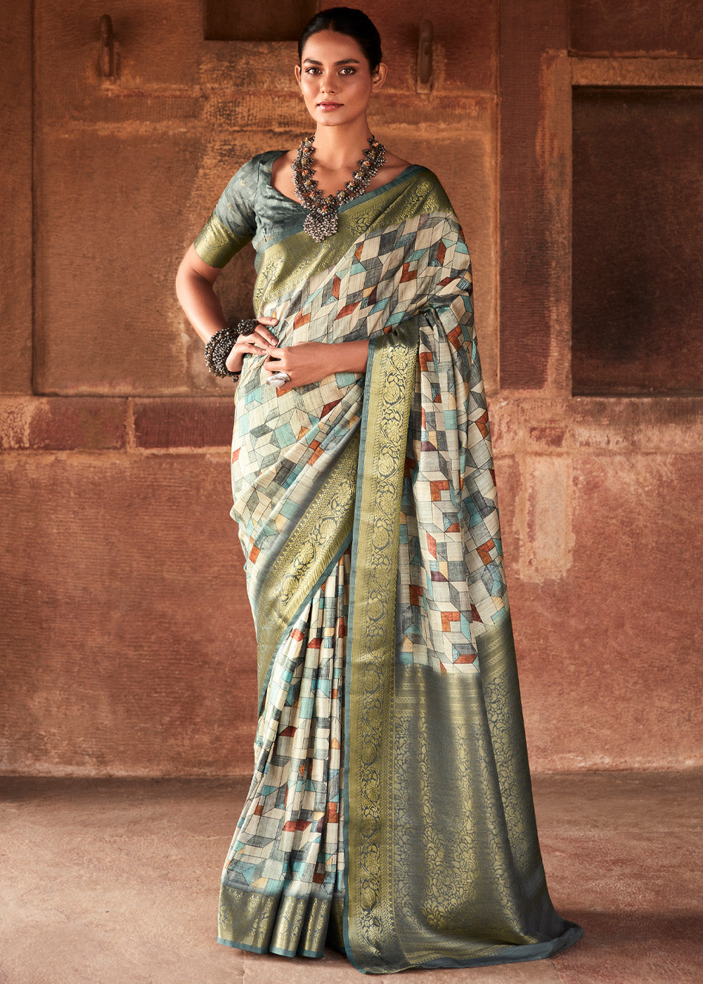 Bilbao Green Handloom Banarasi Silk Saree