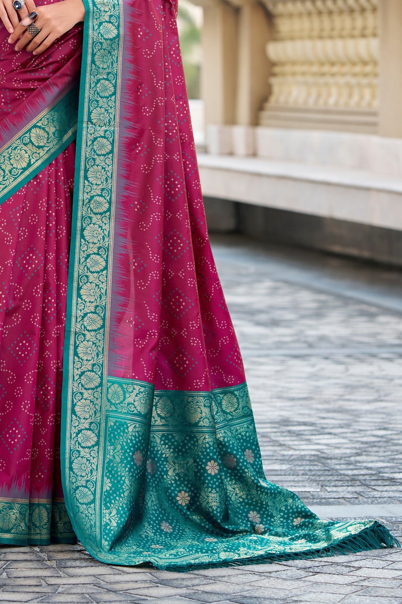 Night Shadz Purple Woven Banarasi Bandhani Soft Silk Saree