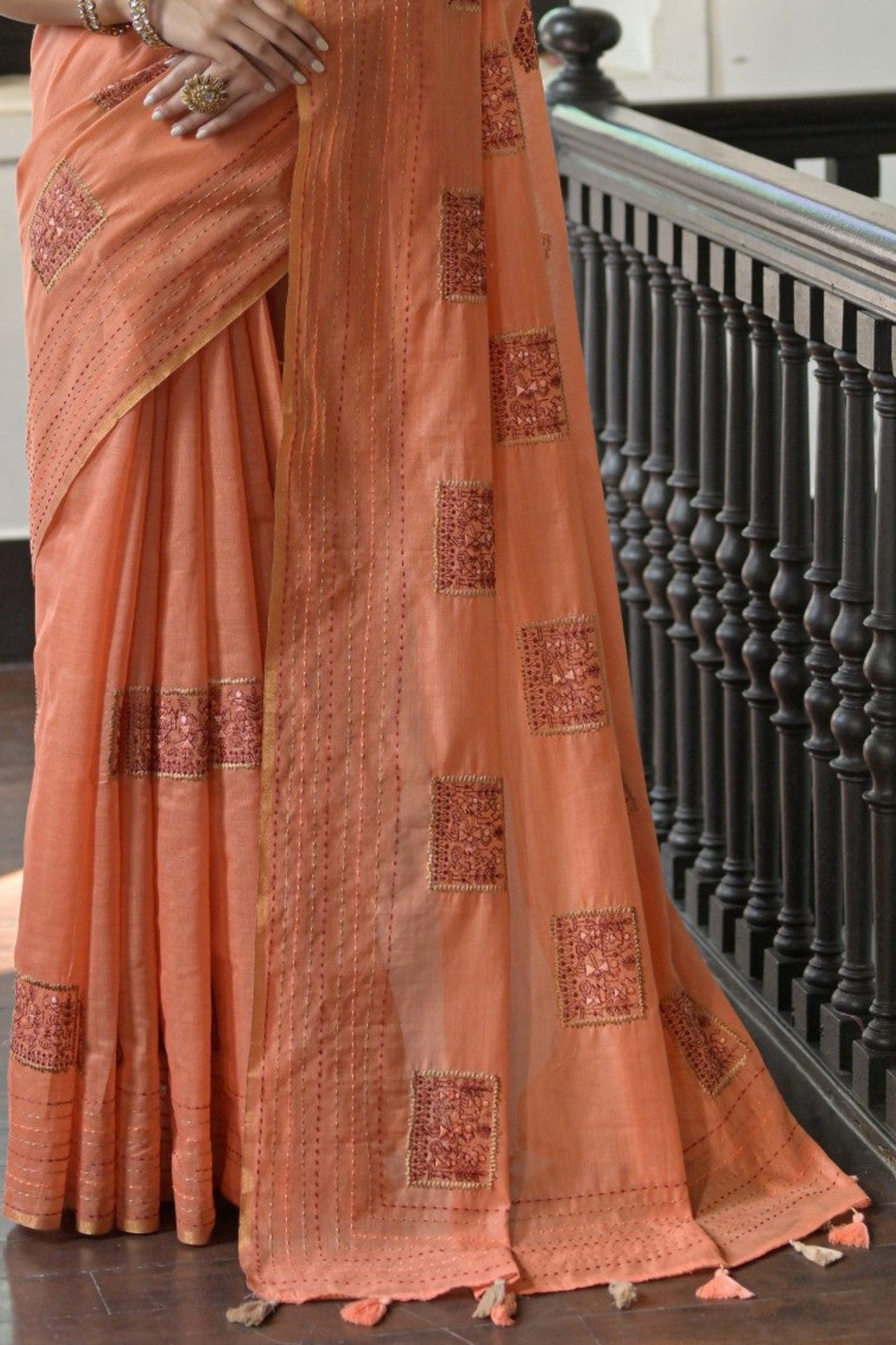 Georgia Peach Linen Soft Silk Saree