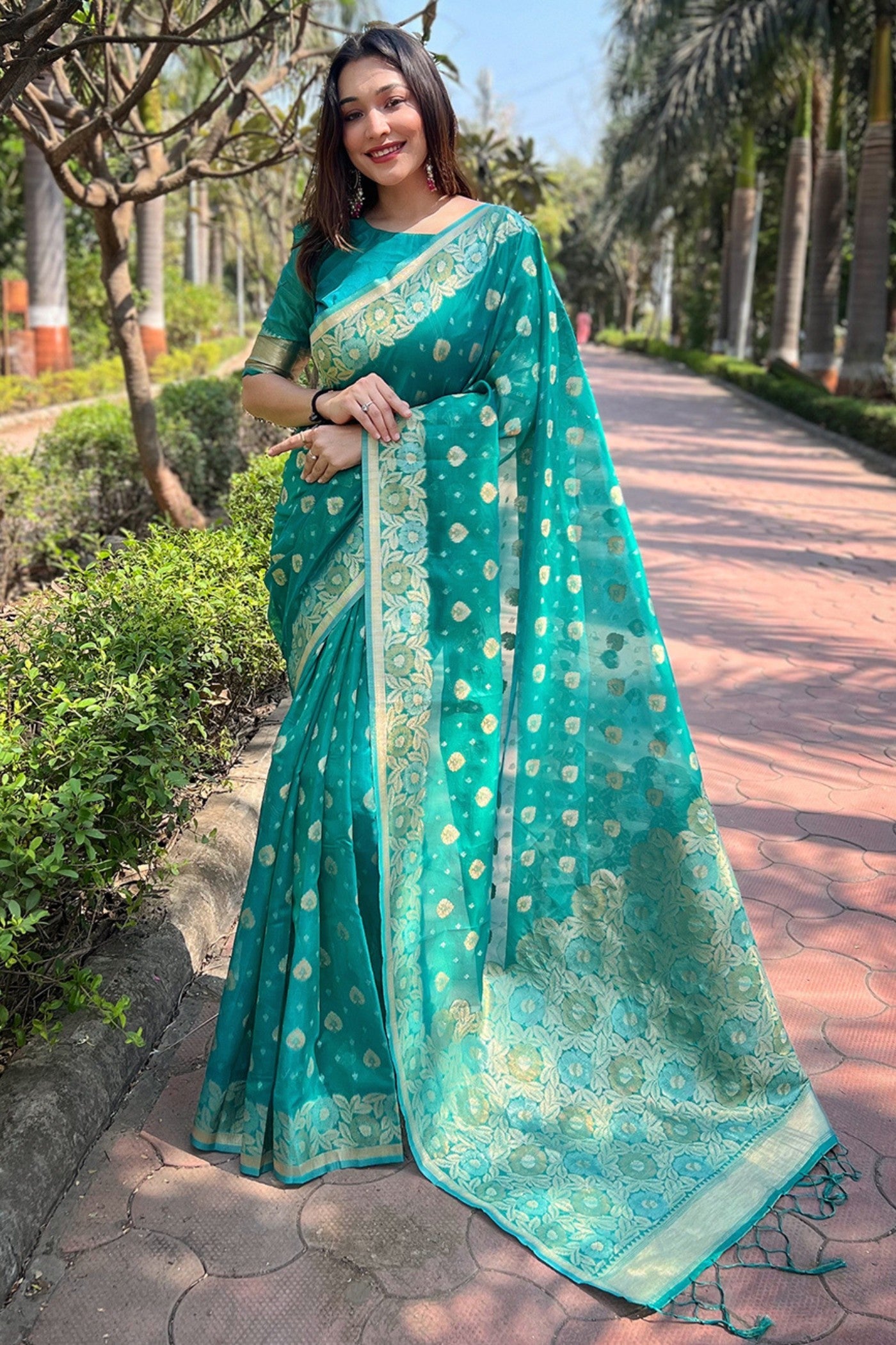 Summer Green Zari Woven Organza Saree