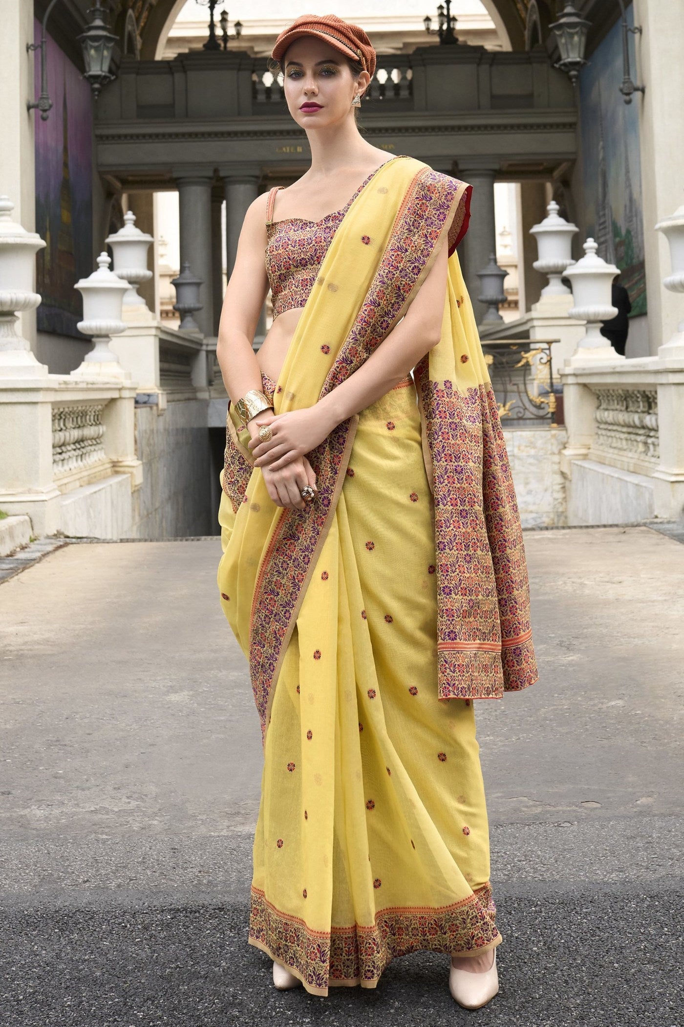 Apache Yellow Handloom Linen Cotton Saree