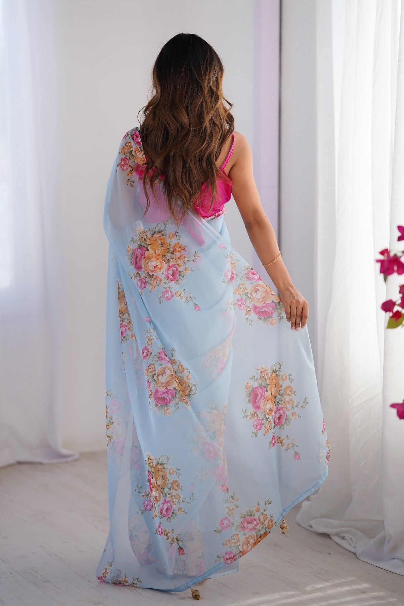 Water Blue Organza Printed Saree