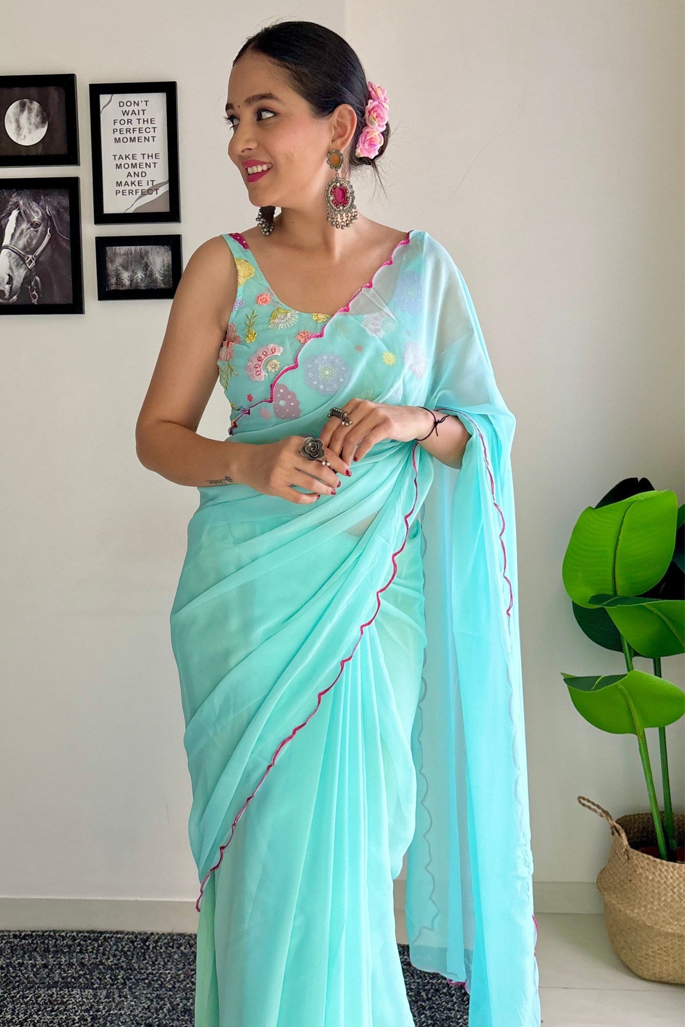 Sky Blue Gerogette Saree