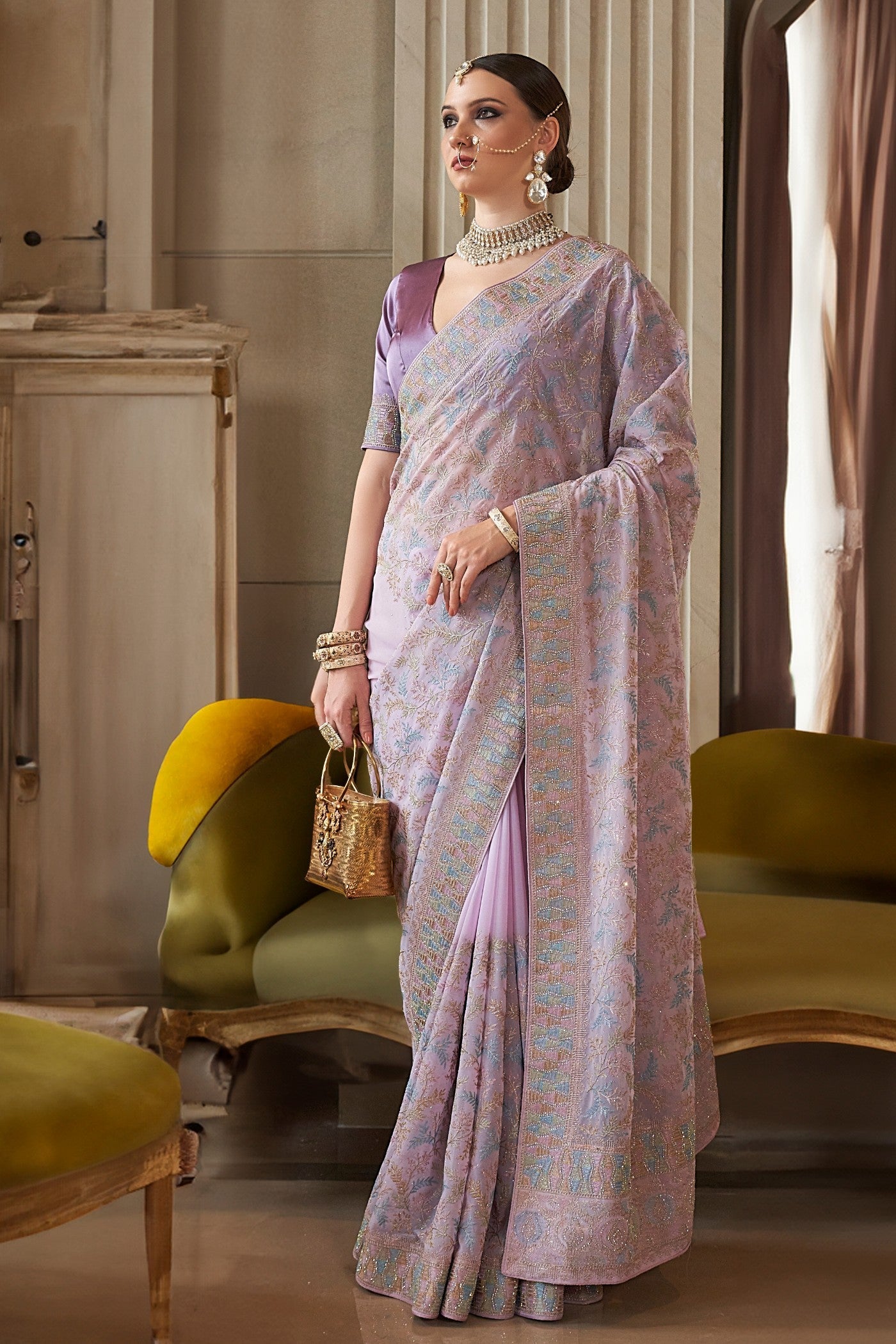 Del Rio Purple Tissue Designer Saree