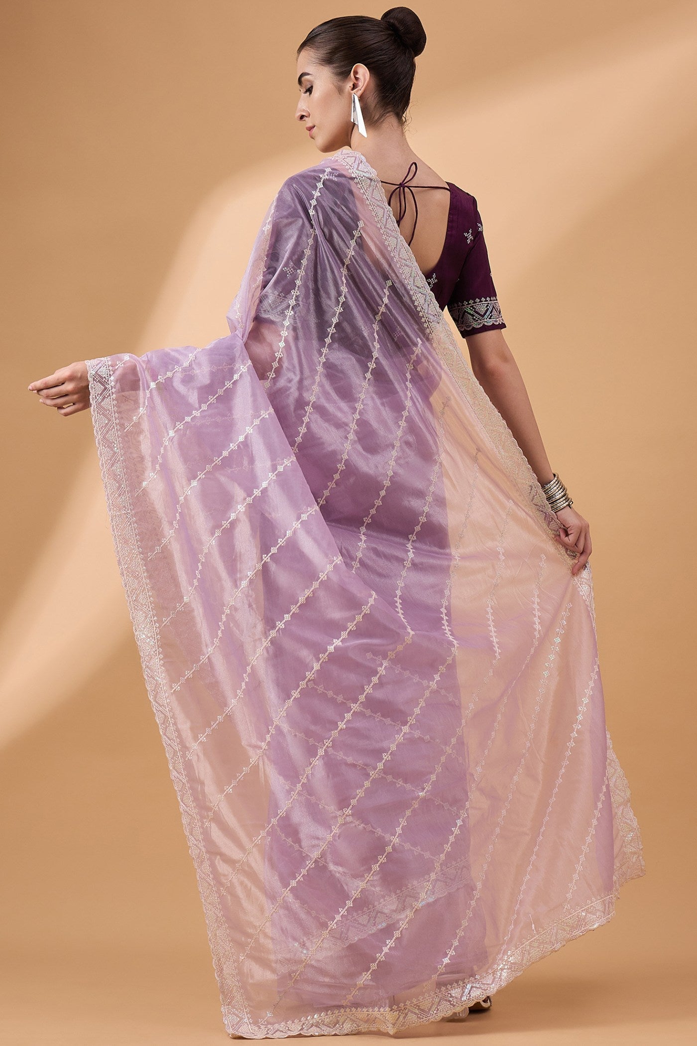 Mountbatten Purple Organza Partywear Saree