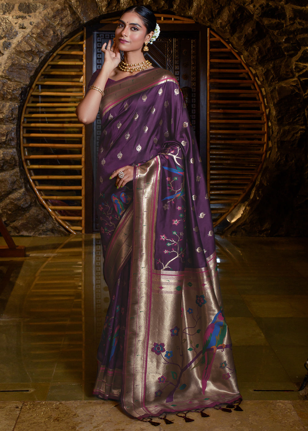 Matterhorn Purple Woven Paithani Silk Saree