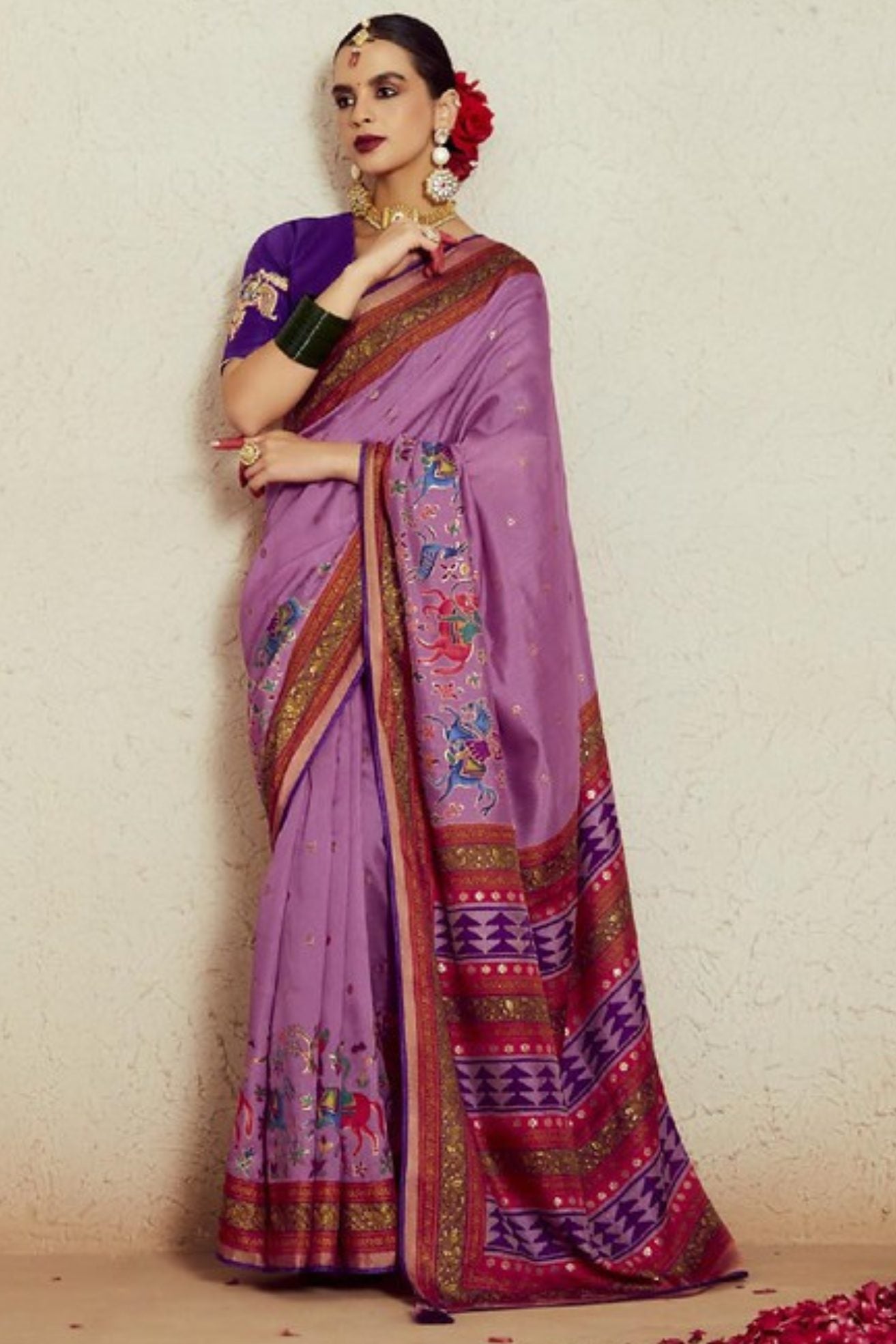 Sugar Plum Purple Printed Brasso Soft Silk Saree