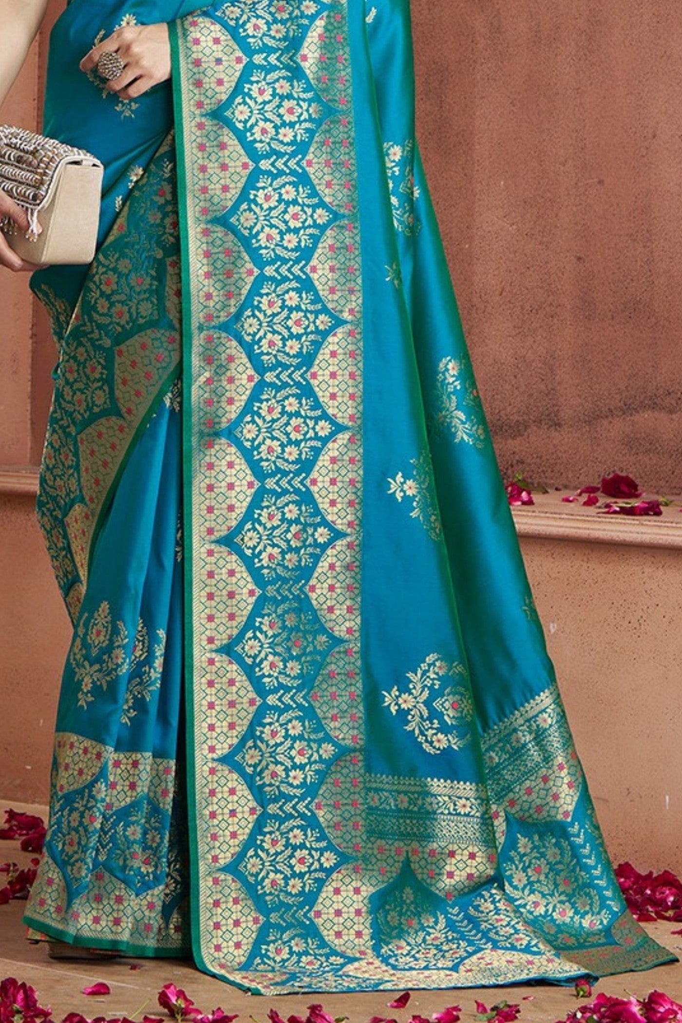 Peacock Blue Woven Banarasi Saree