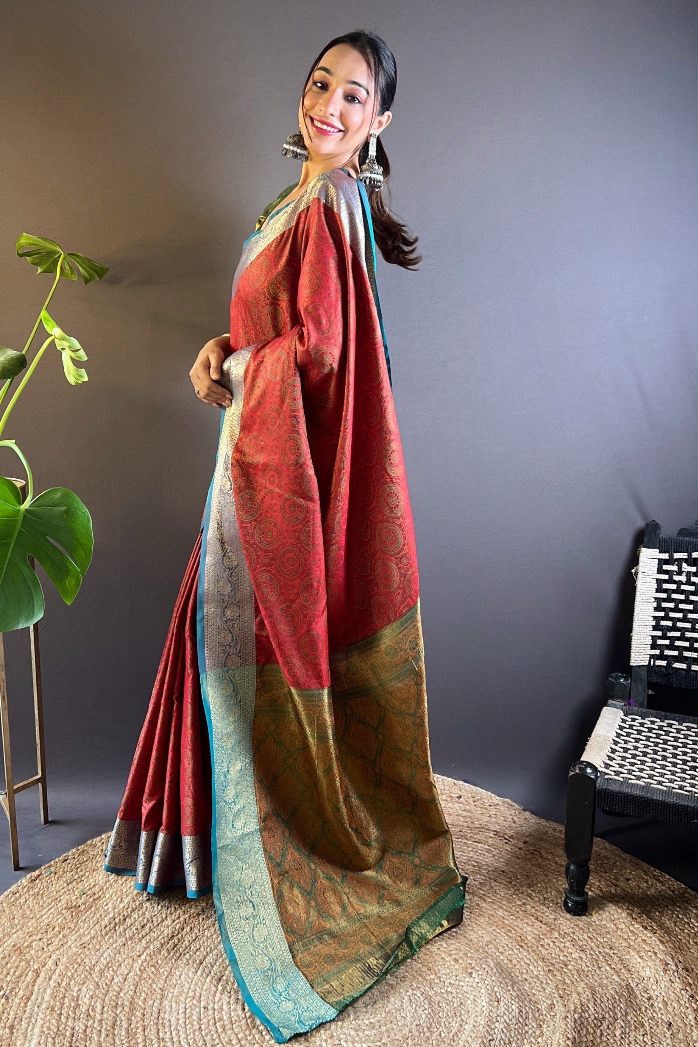 Apple Blossom Red Woven Banarasi Saree