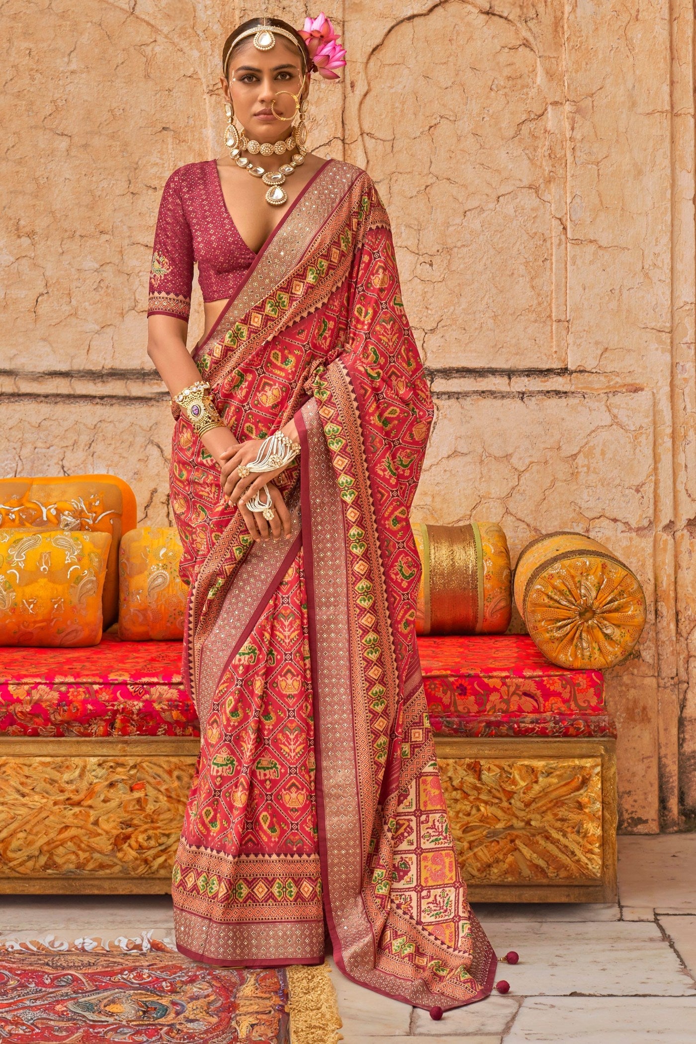 Yam Orange Printed Patola Saree