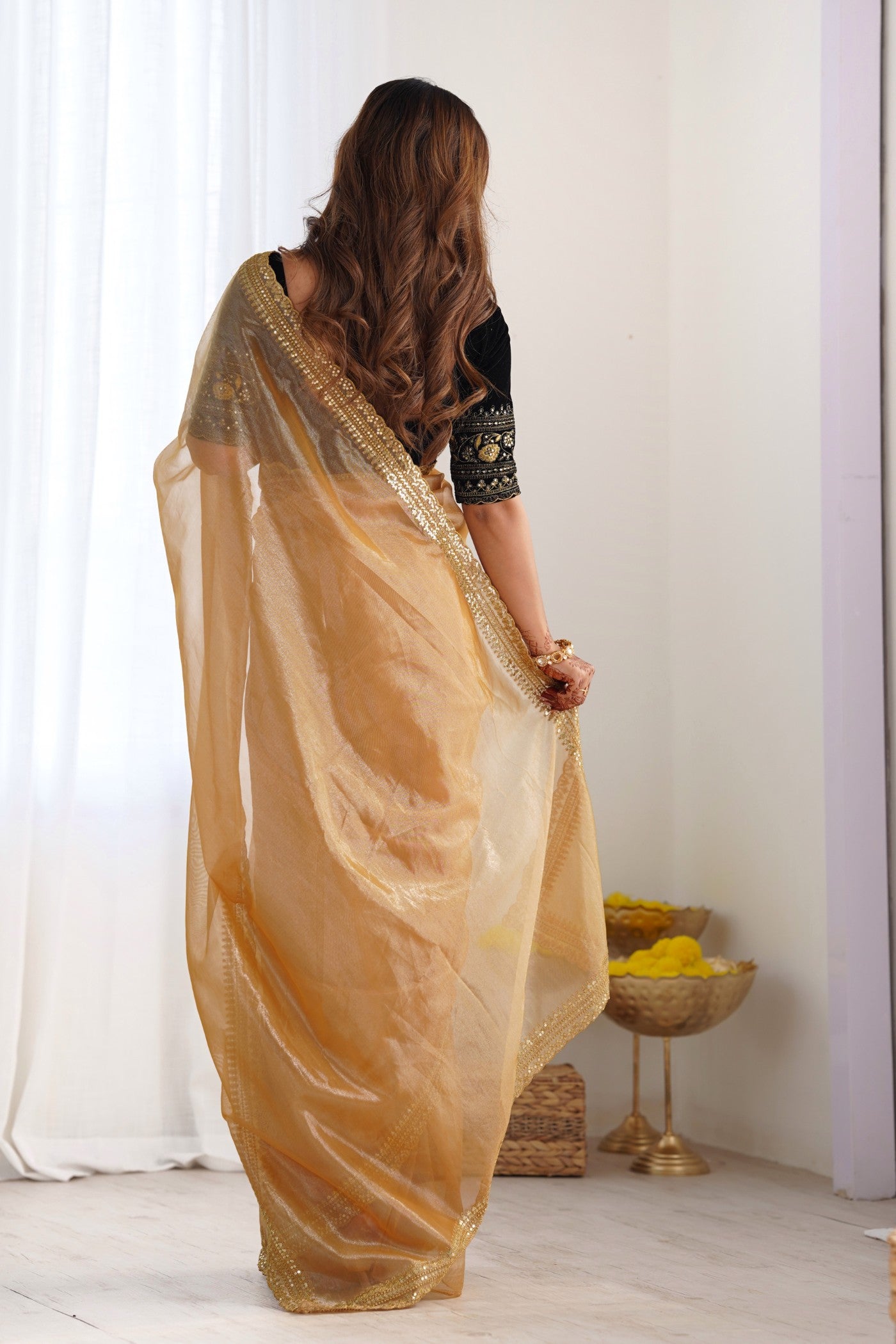 Gold Fusion Embroidered Party Wear Saree