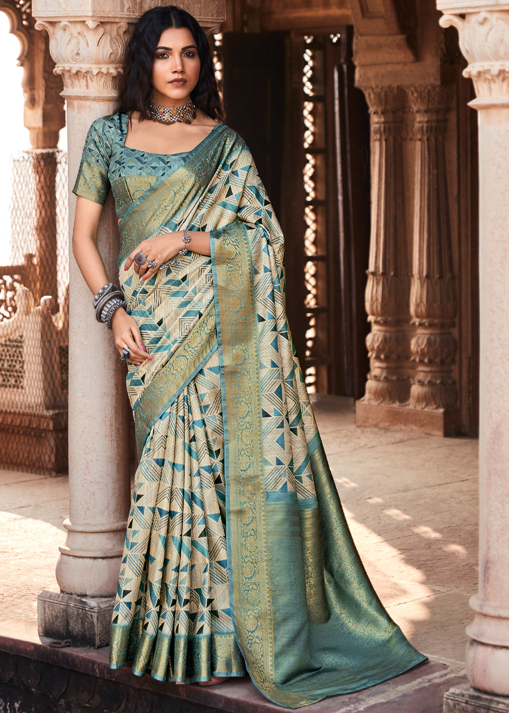 Cutty Sark Blue Handloom Banarasi Silk Saree