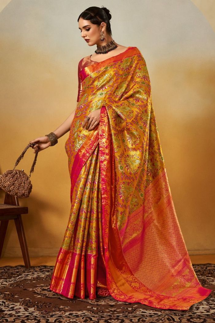 Sunset Yellow Woven Kanjivaram Saree