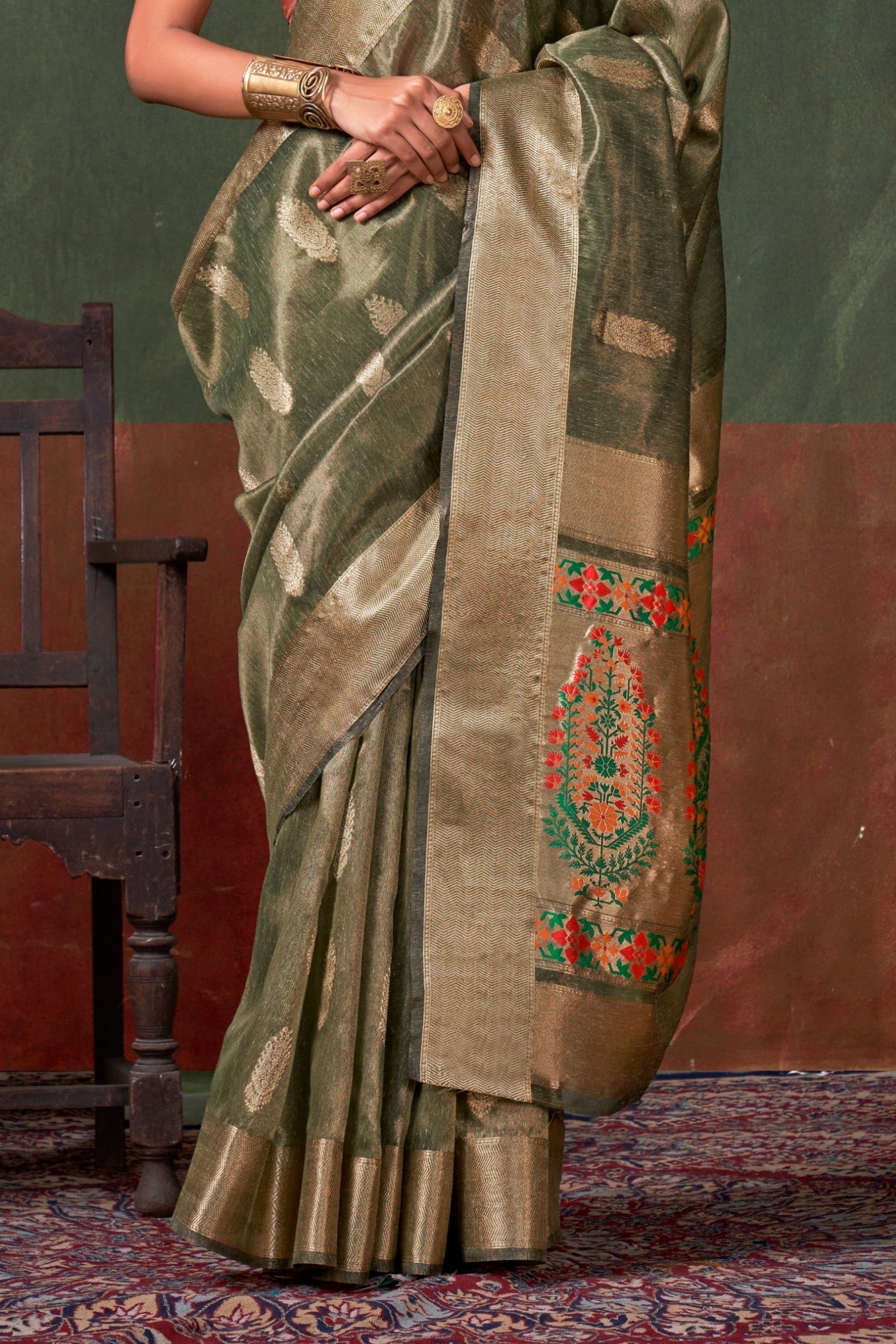 Millbrook Green Banarasi Handloom Saree