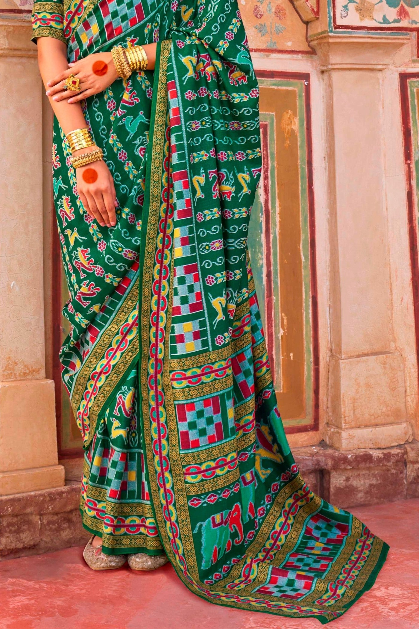 Sea Green Printed Patola Saree