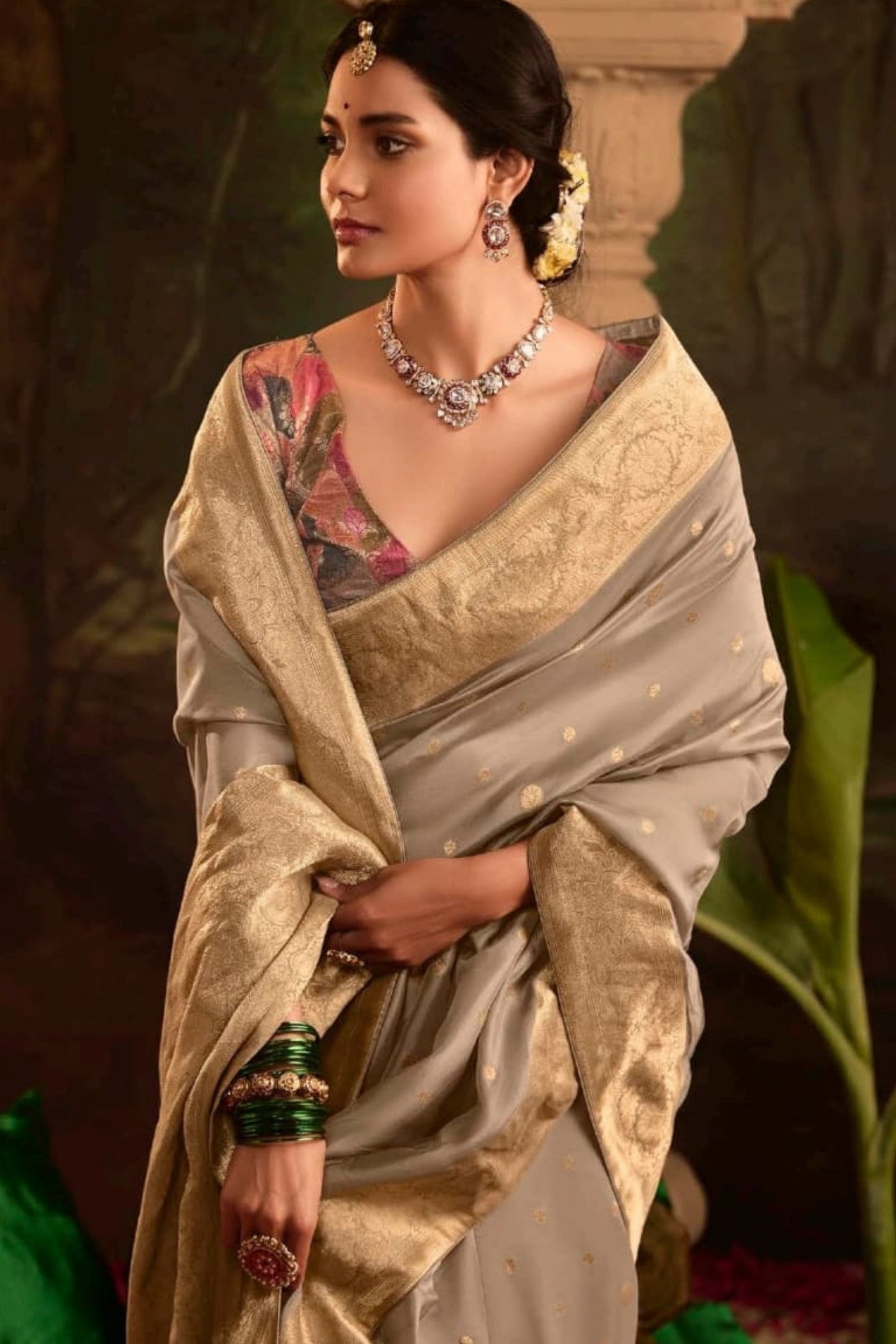 Teak Brown Designer Banarasi Dola Silk Saree