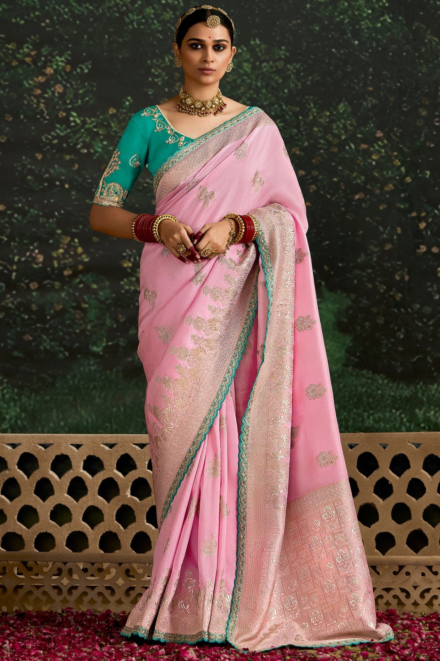 Lace Pink Designer Banarasi Saree