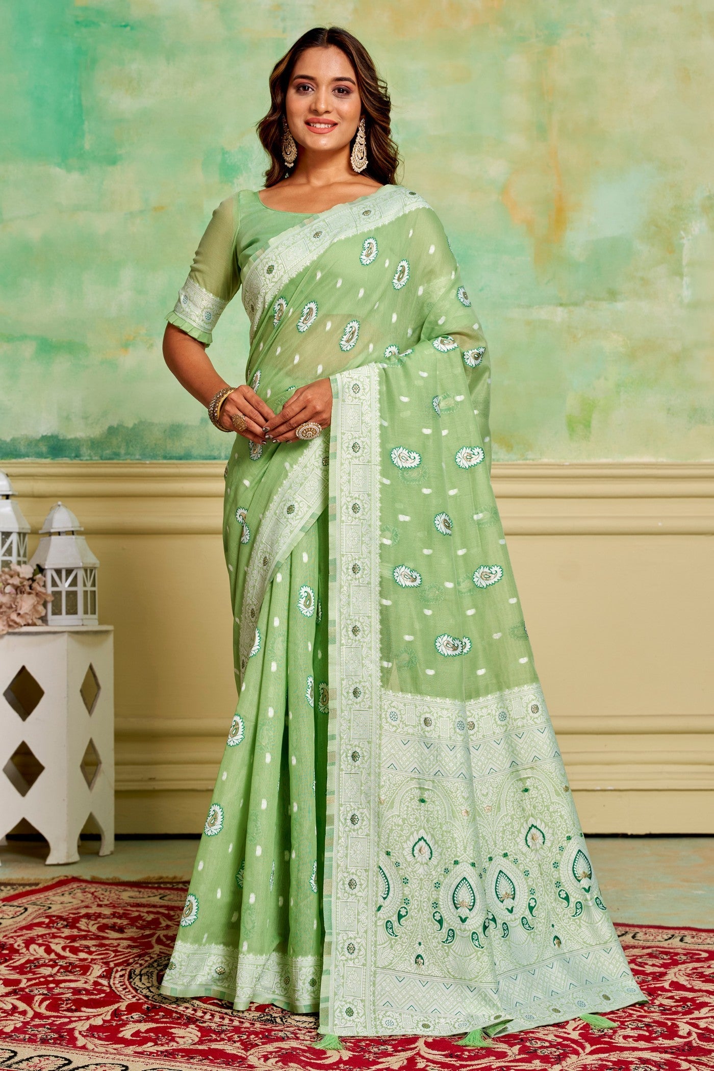 Swamp Green Woven Cotton Saree