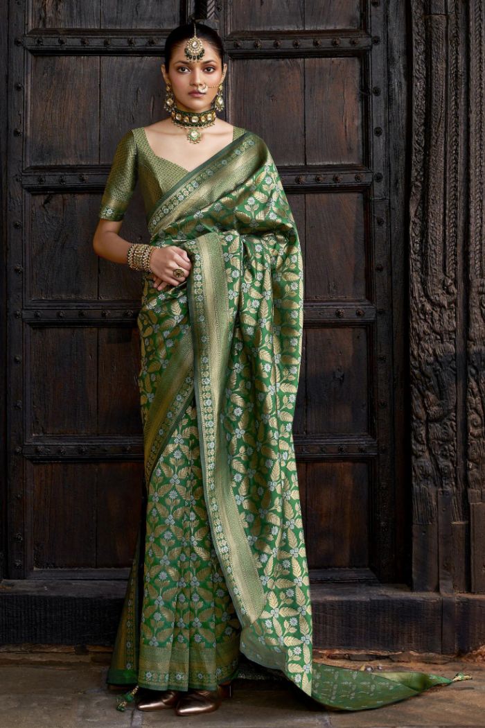 Mint Green Woven Banarasi Saree