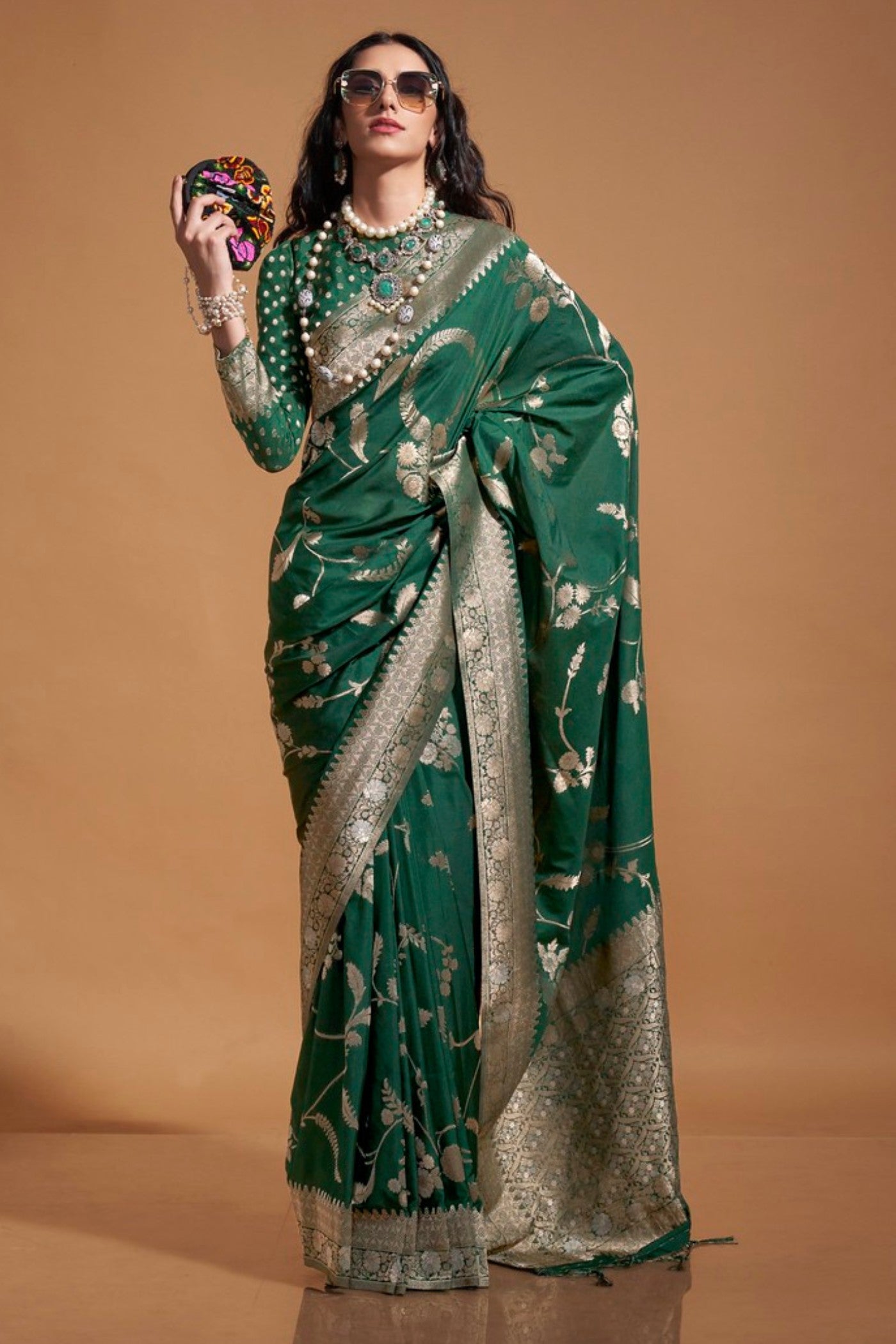 Locust Green Georgette Handloom Saree