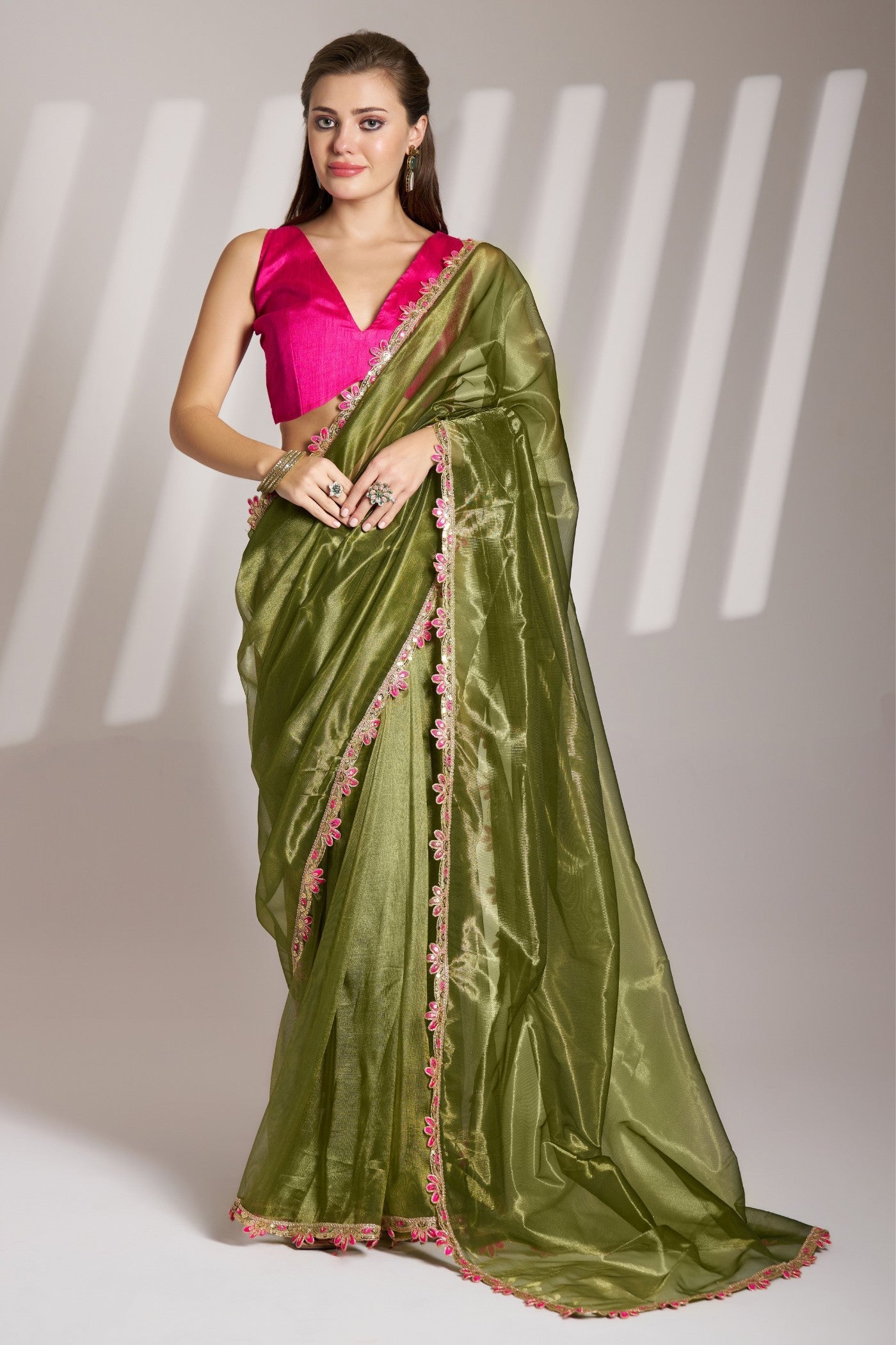 Bronzetone Green Partywear Net Saree