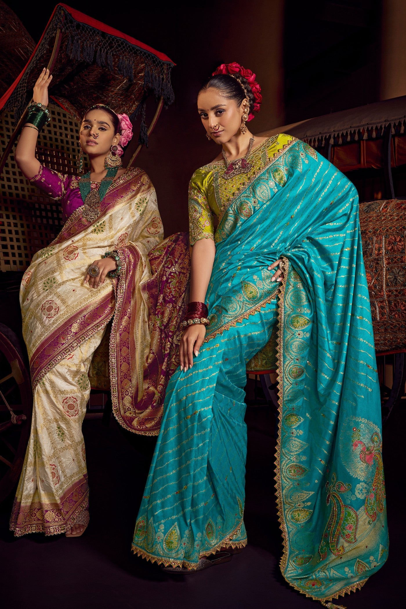 Genoa Blue Designer Banarasi Dola Silk Saree