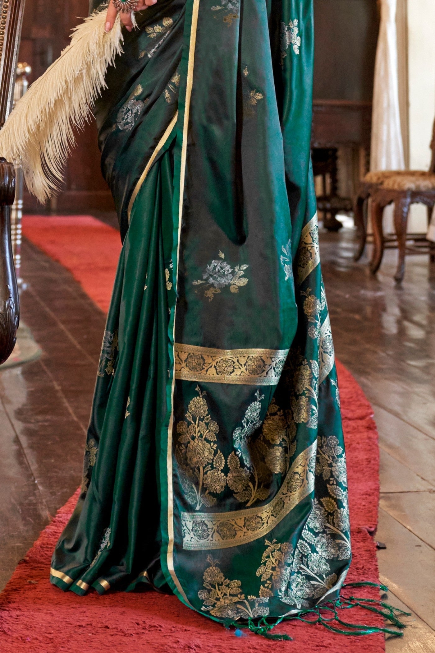 Lawn Green Banarasi Satin Saree