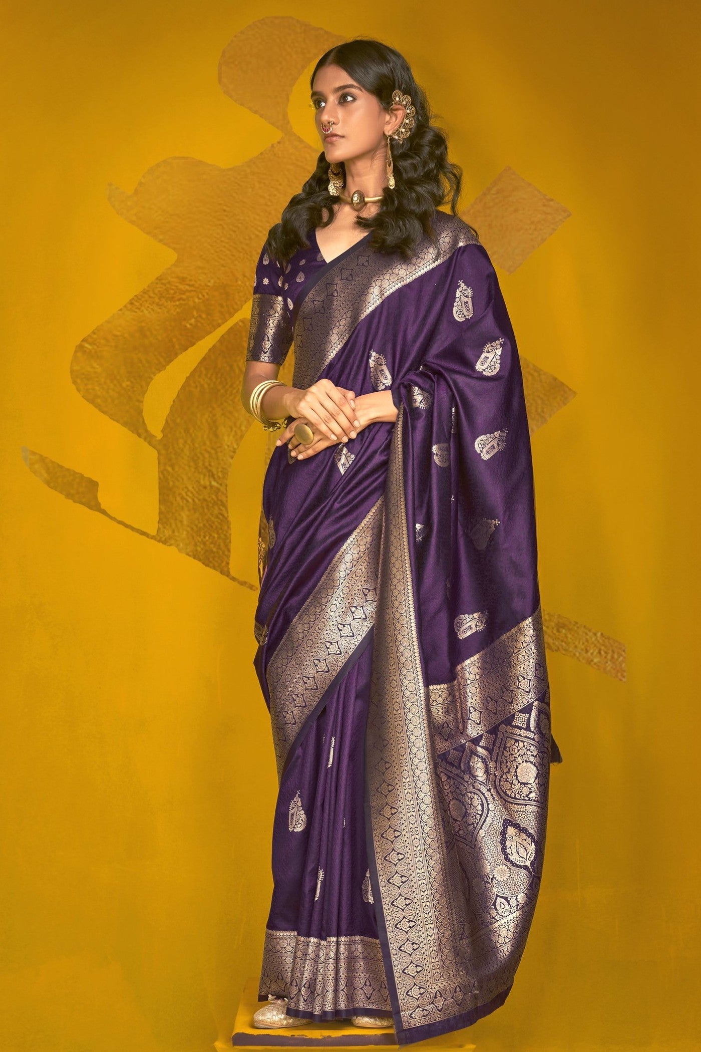 Mulberry Purple Banarasi Handloom Silk Saree