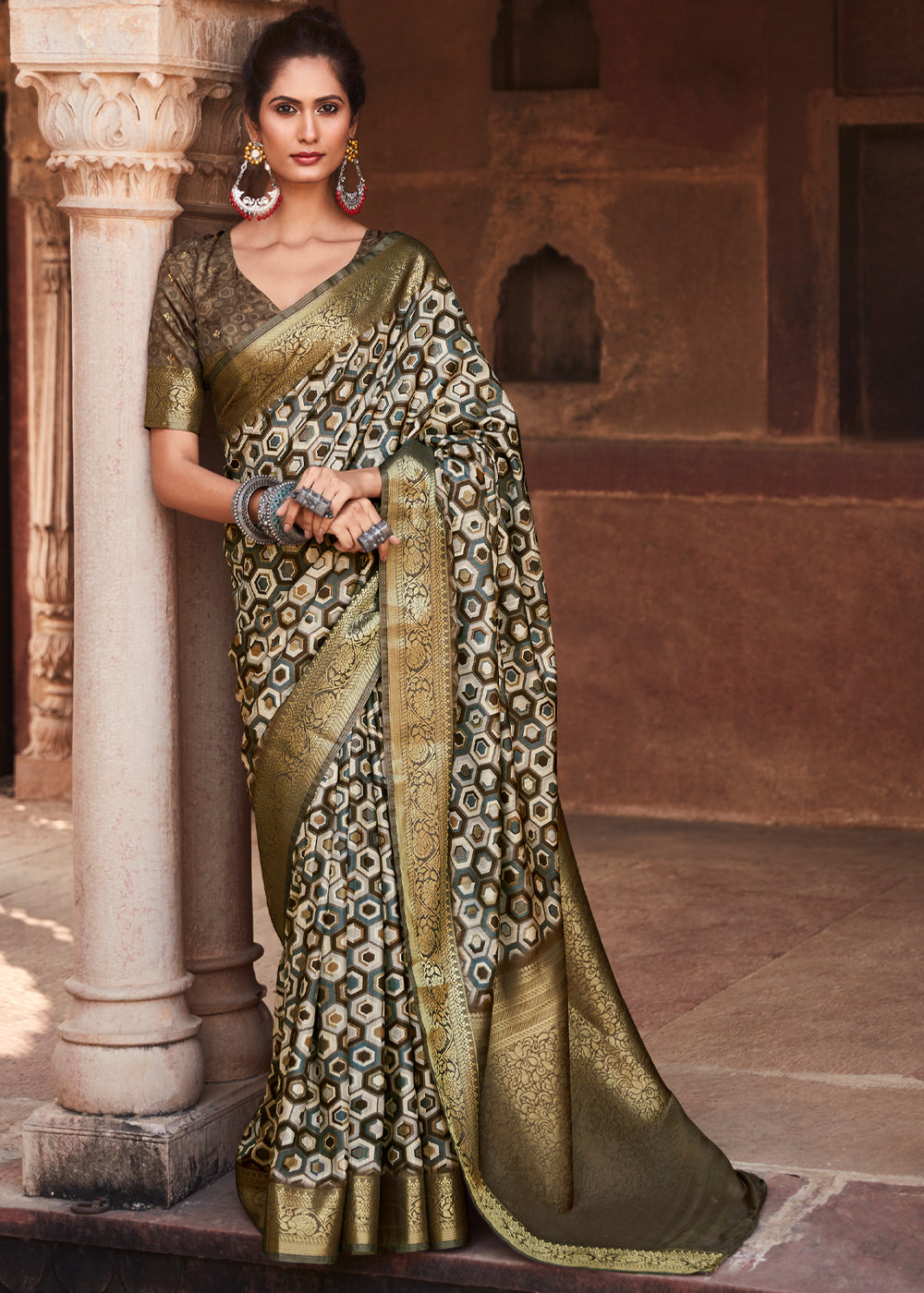 Barley Corn Green Handloom Banarasi Silk Saree