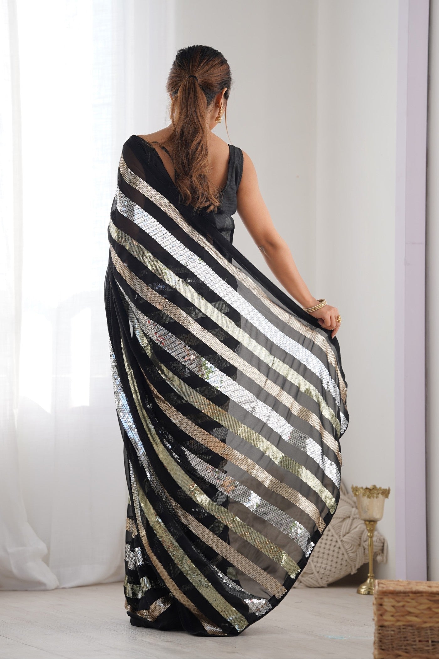 Stone Black Georgette Partywear Saree