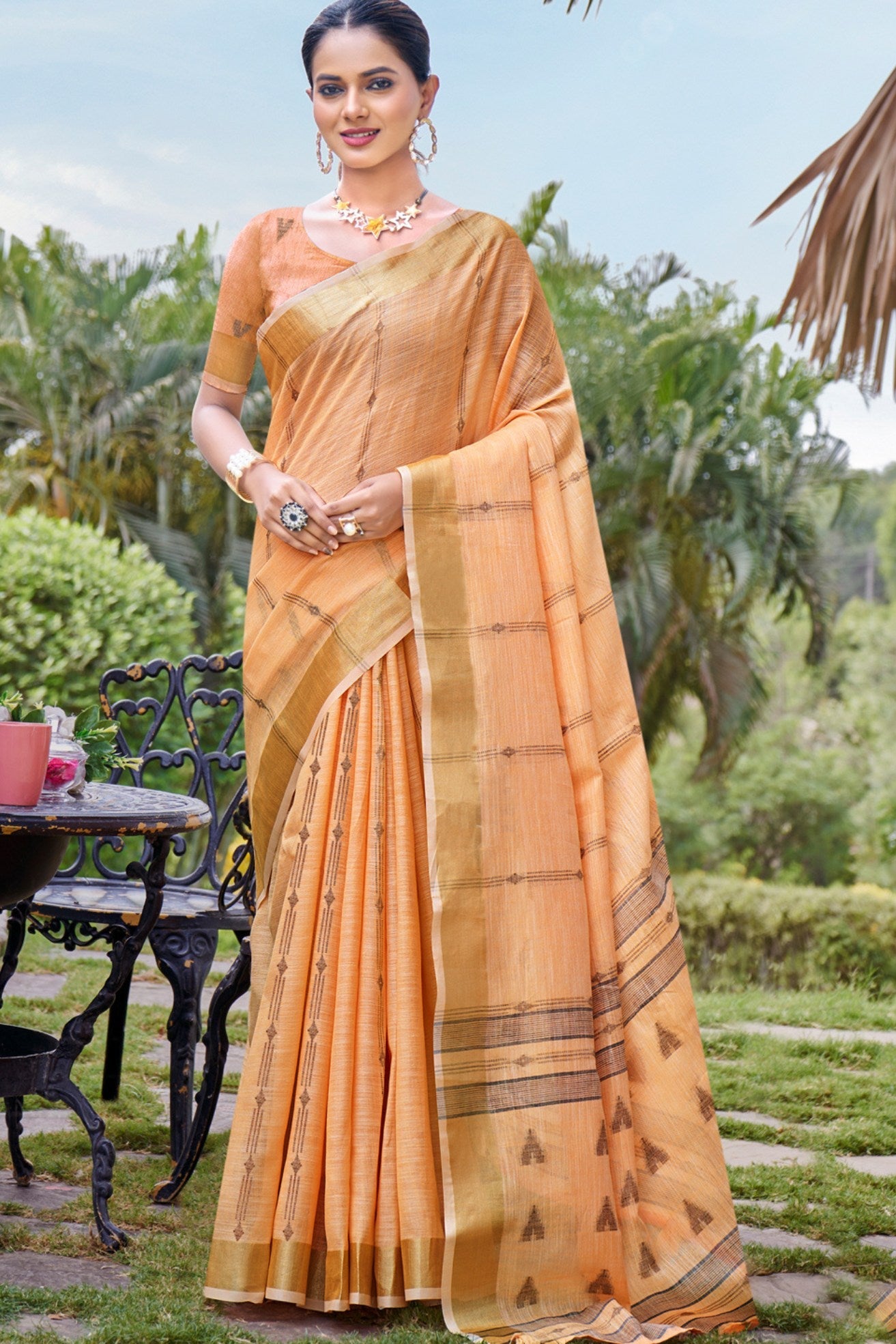 Tangerine Orange Cotton Silk Saree