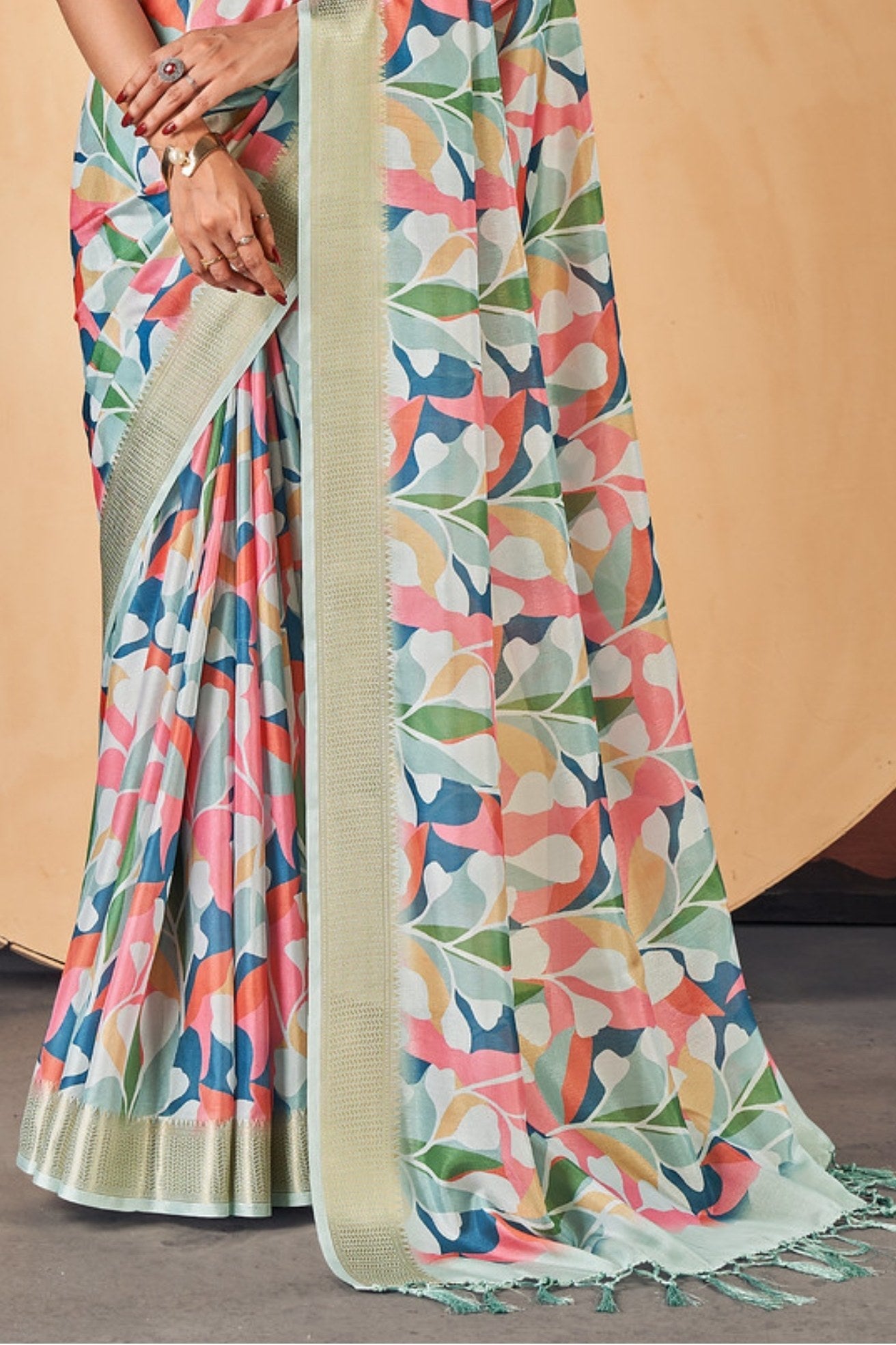 Snow White Banarasi Digital Printed Saree