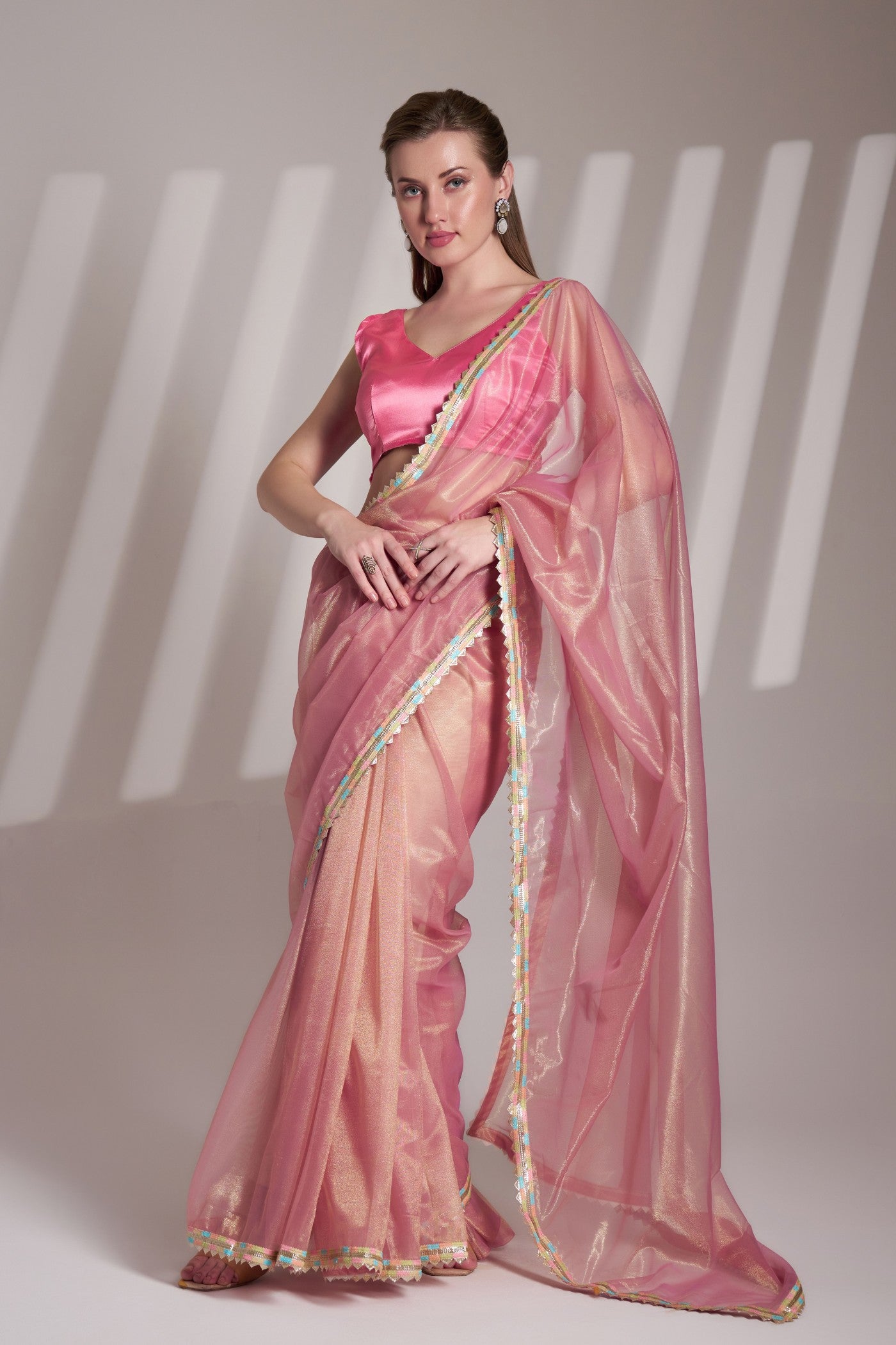 Tulip Pink Partywear Net saree