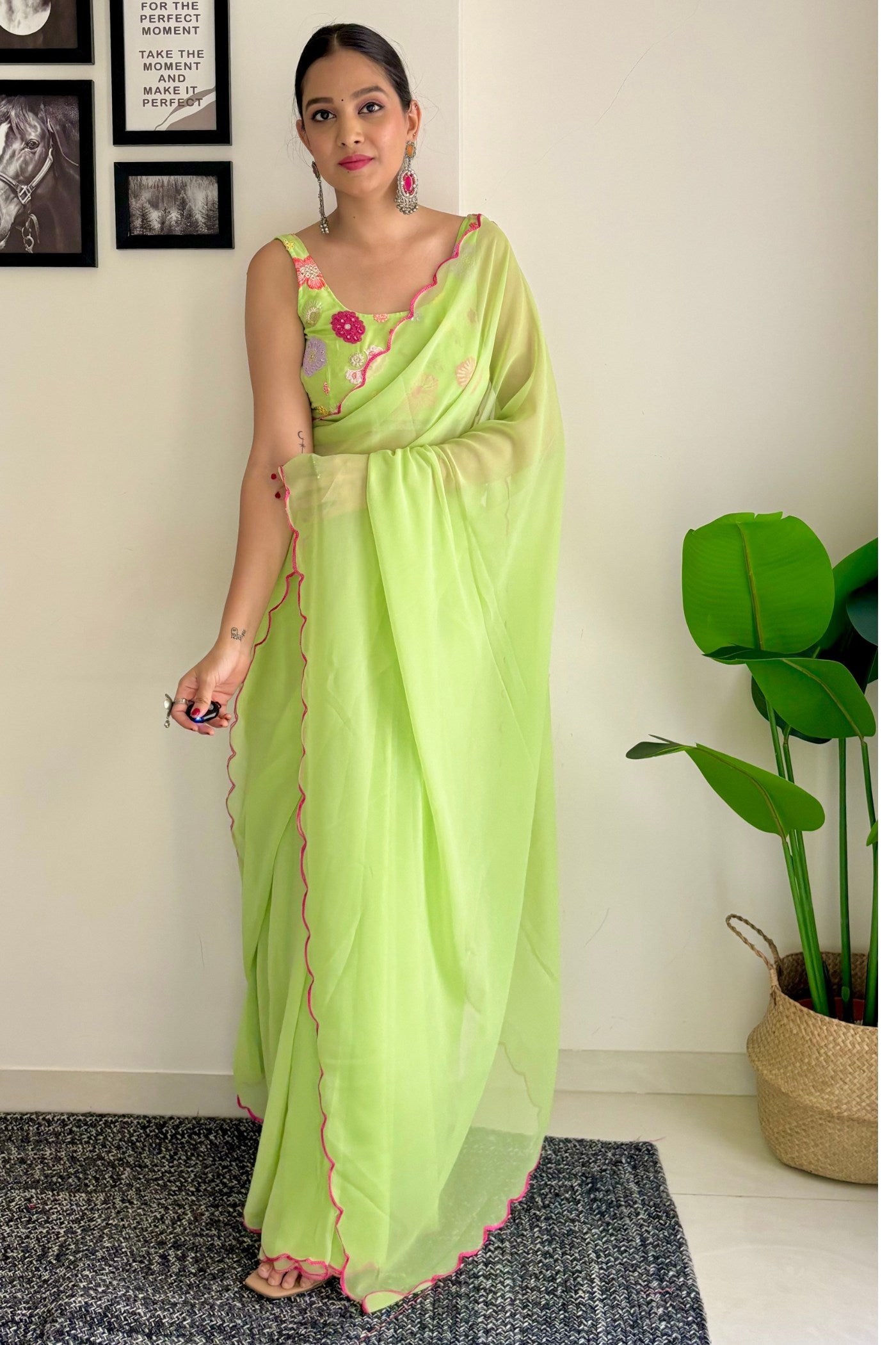 Pear Green Gerogette Saree