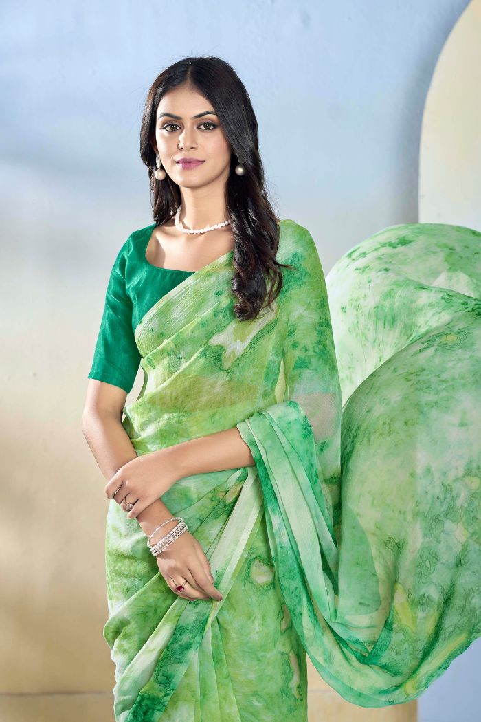 Pista Green Ready To Wear Georgette Saree