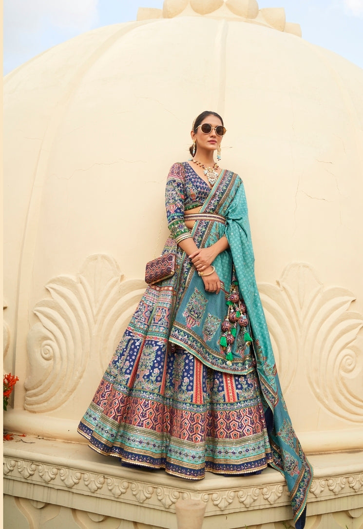 Sinbad Blue Woven Lehenga Choli With Heavy Embroidery Work