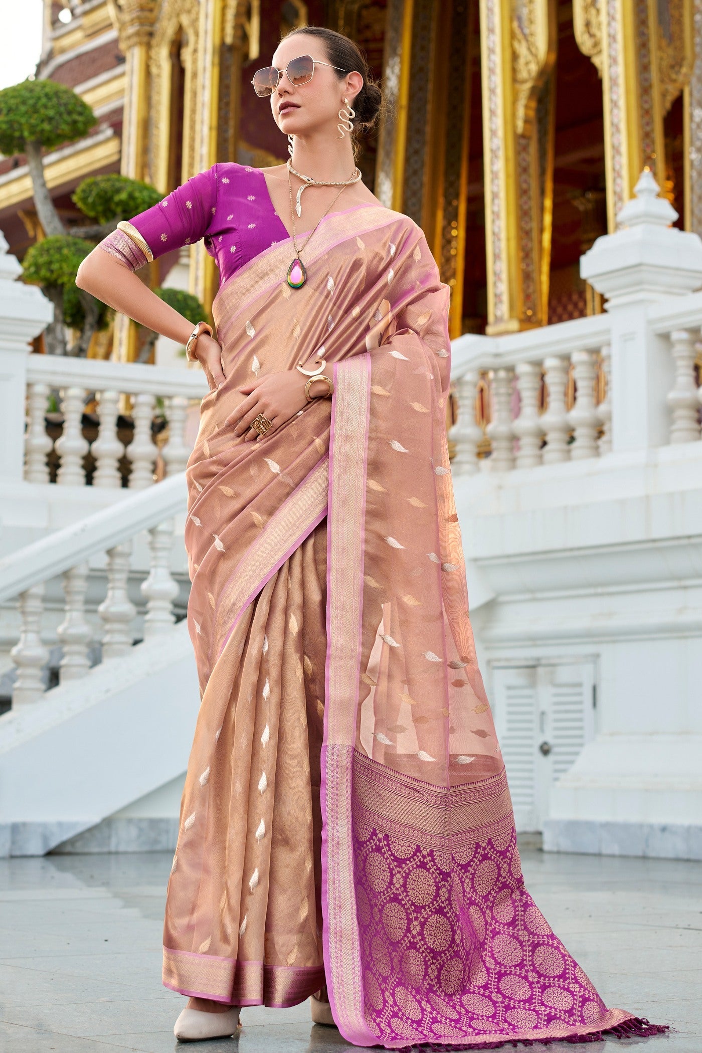 Petite Orchid Peach Tissue Silk Saree