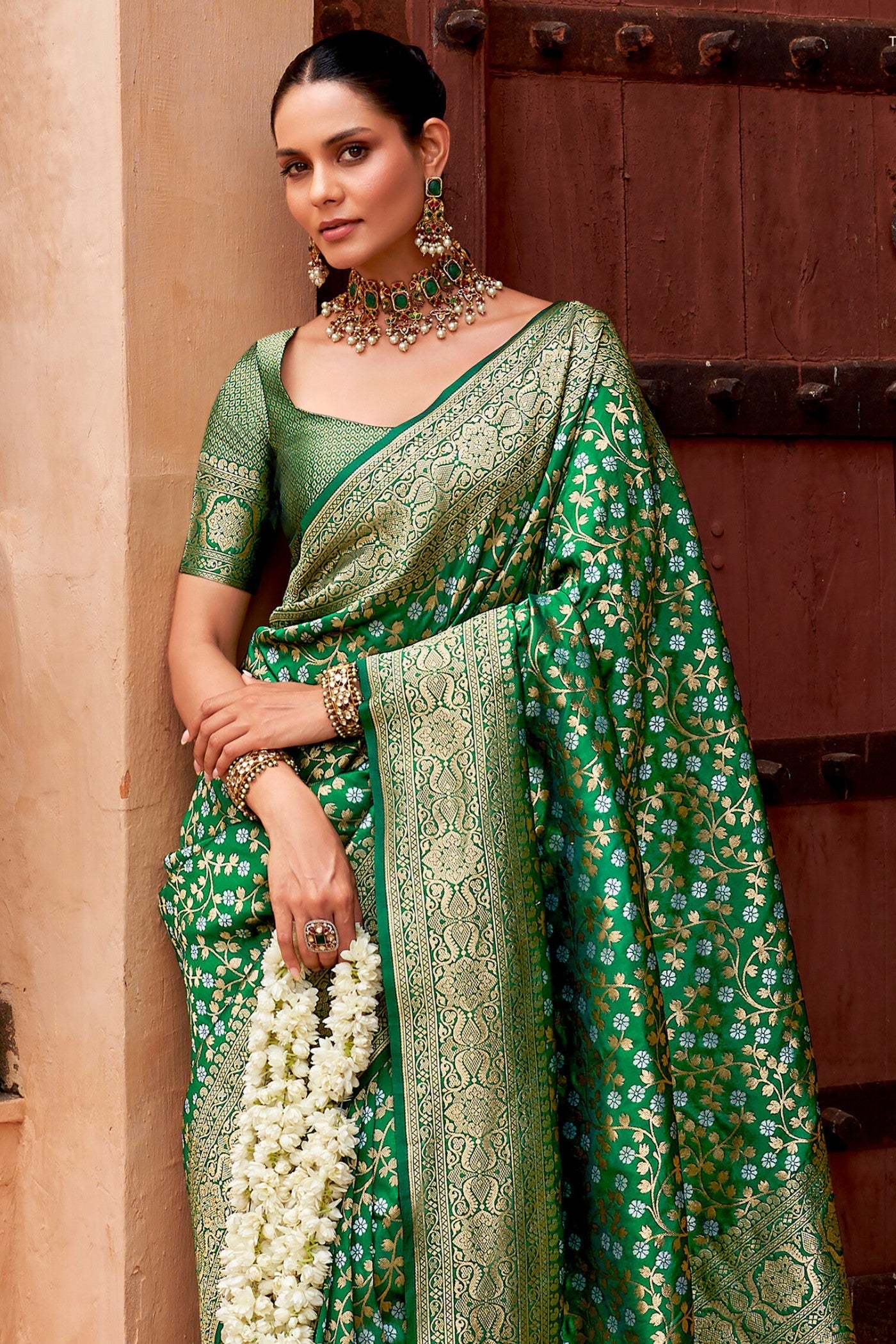 Goblin Green Woven Banarasi Saree