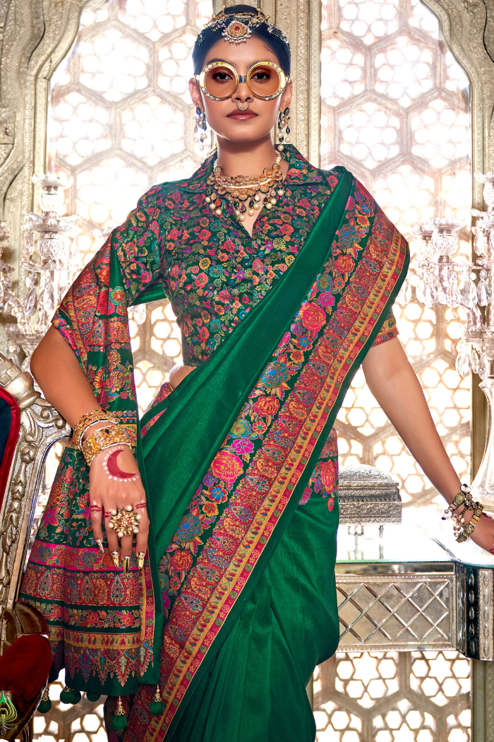 Watercourse Green Printed Banarasi Saree