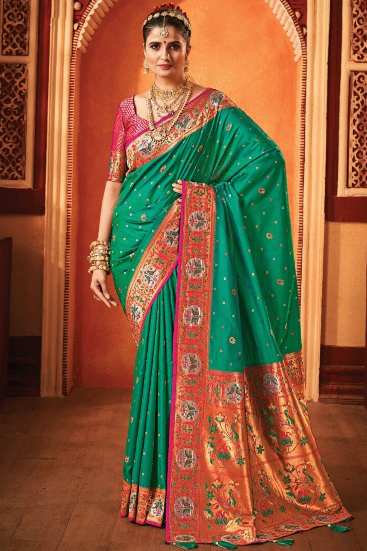 Eucalyptus Green Woven Paithani Saree