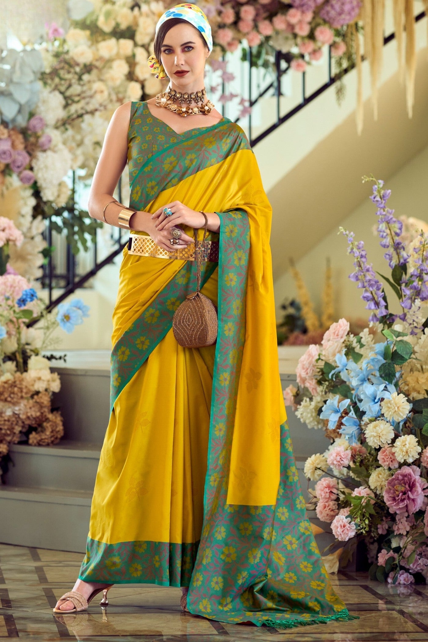 Buttercup Yellow Woven Banarasi Soft Silk Saree