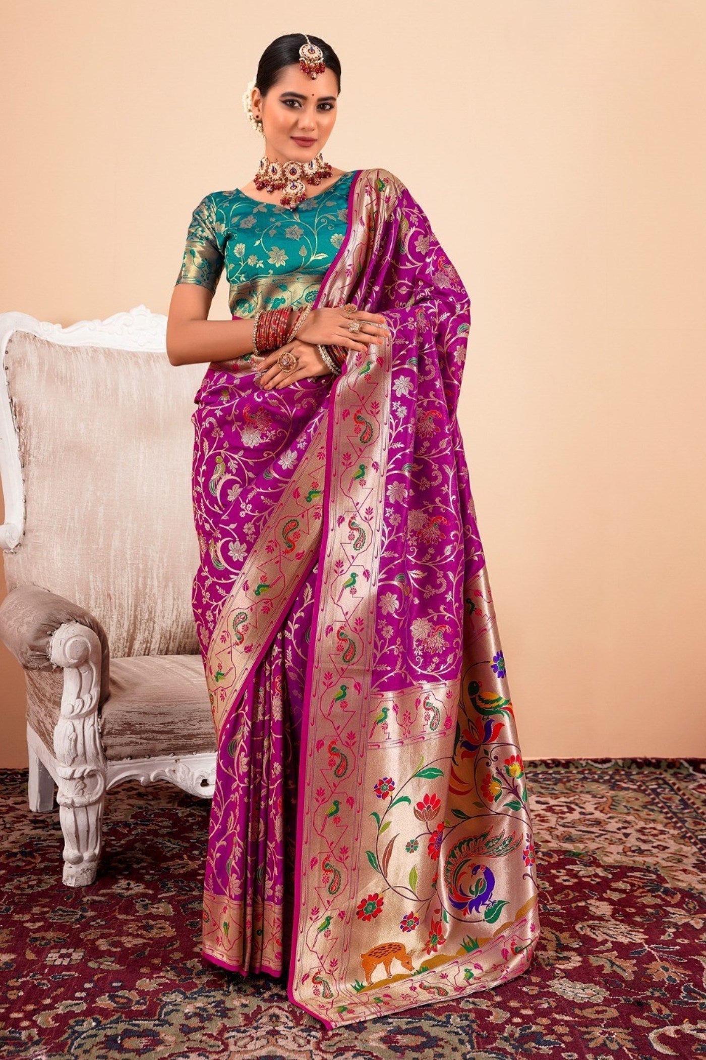 Grape Purple Woven Paithani Saree