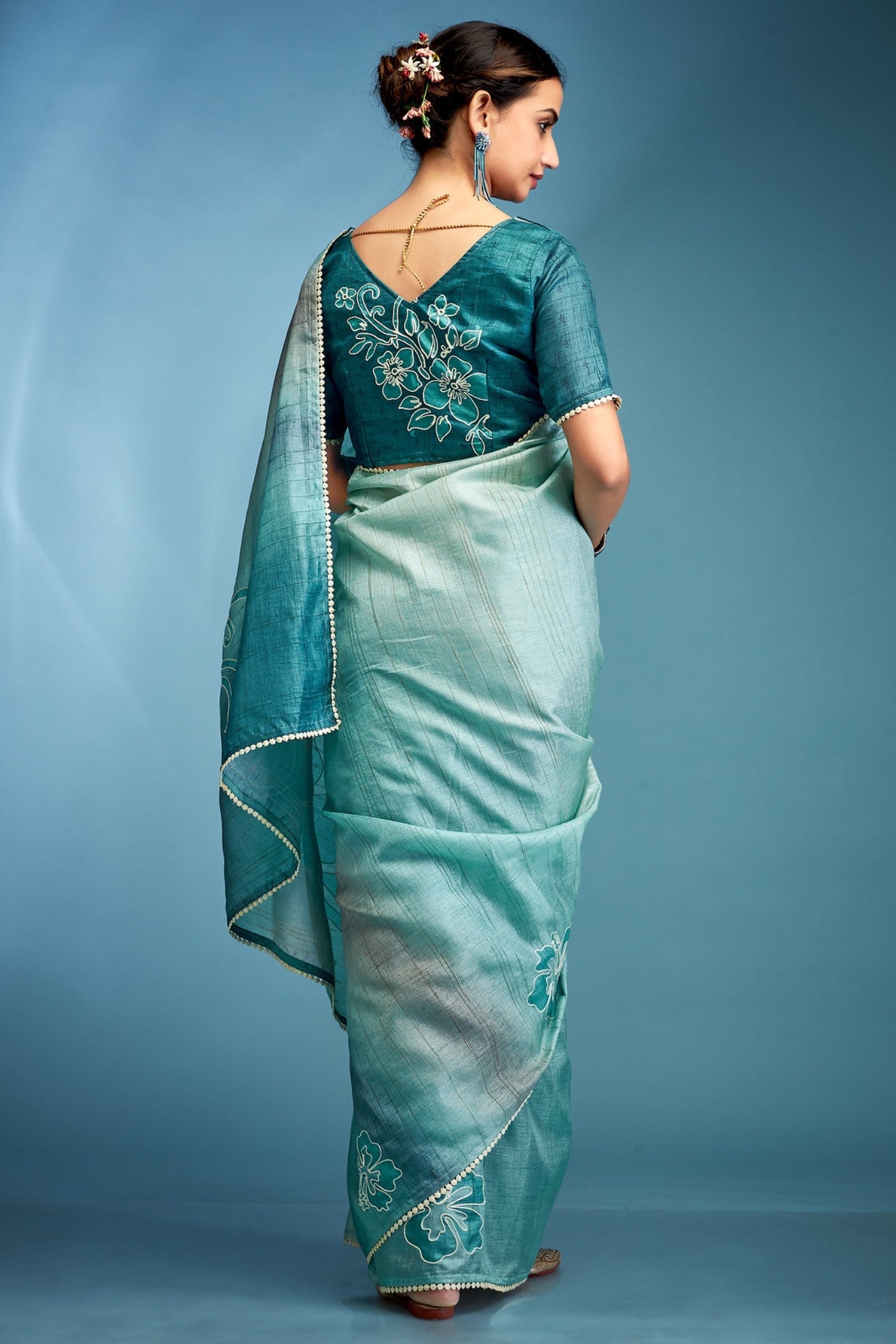 Blue Flax Designer Tussar Silk Saree