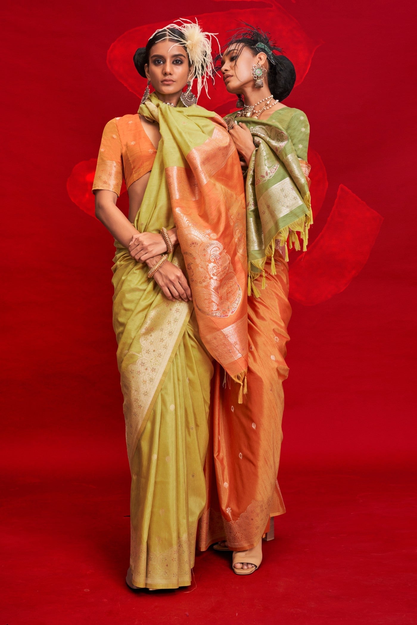 Pine Green Tussar Handloom Silk Saree