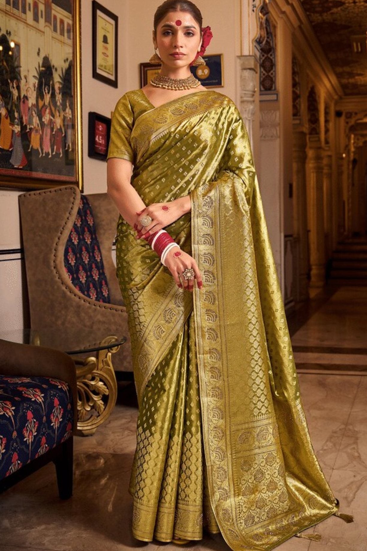 Kumera Green Zari Woven Banarasi Saree