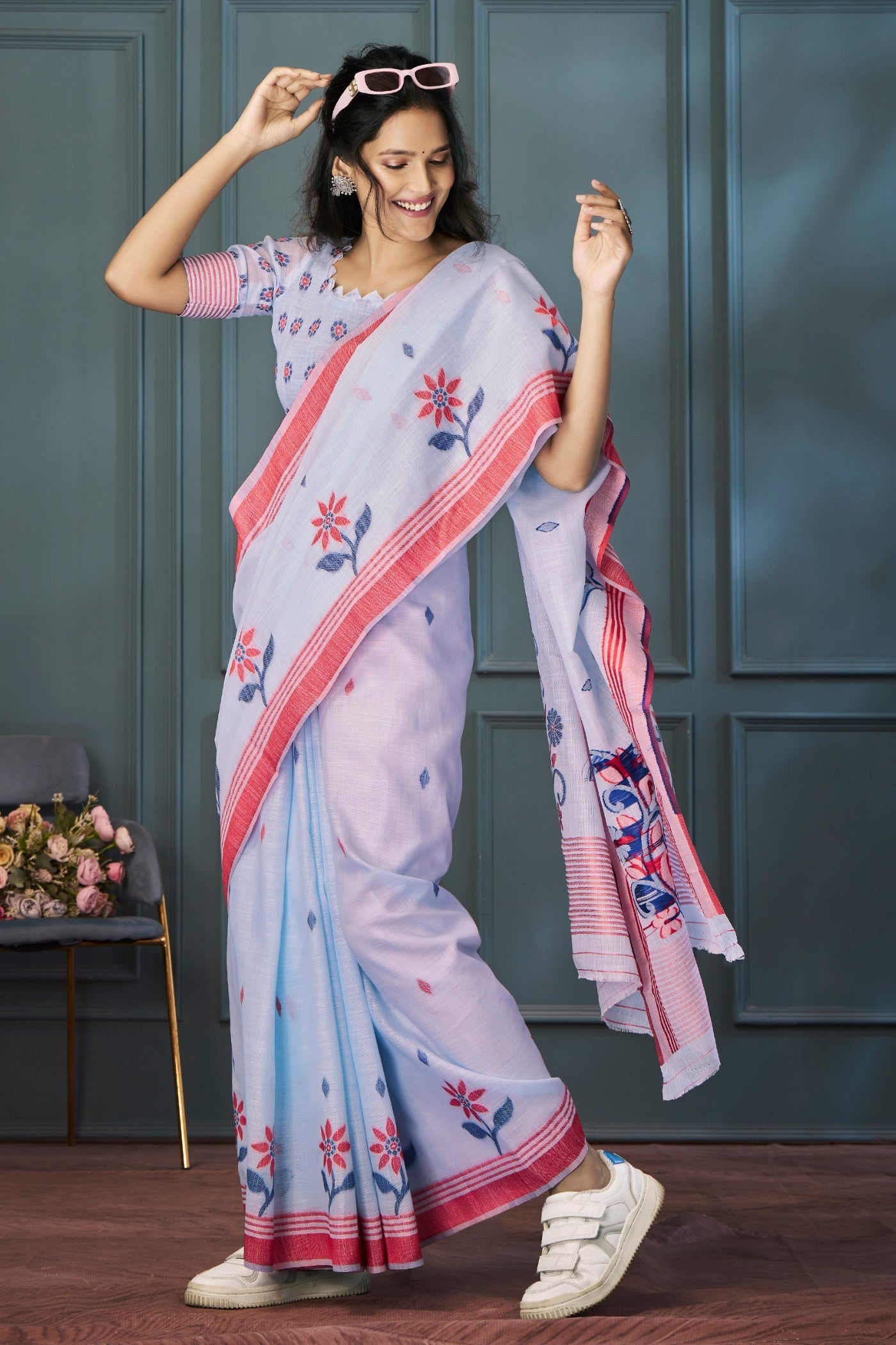 Magnolia Purple Handloom Linen Saree